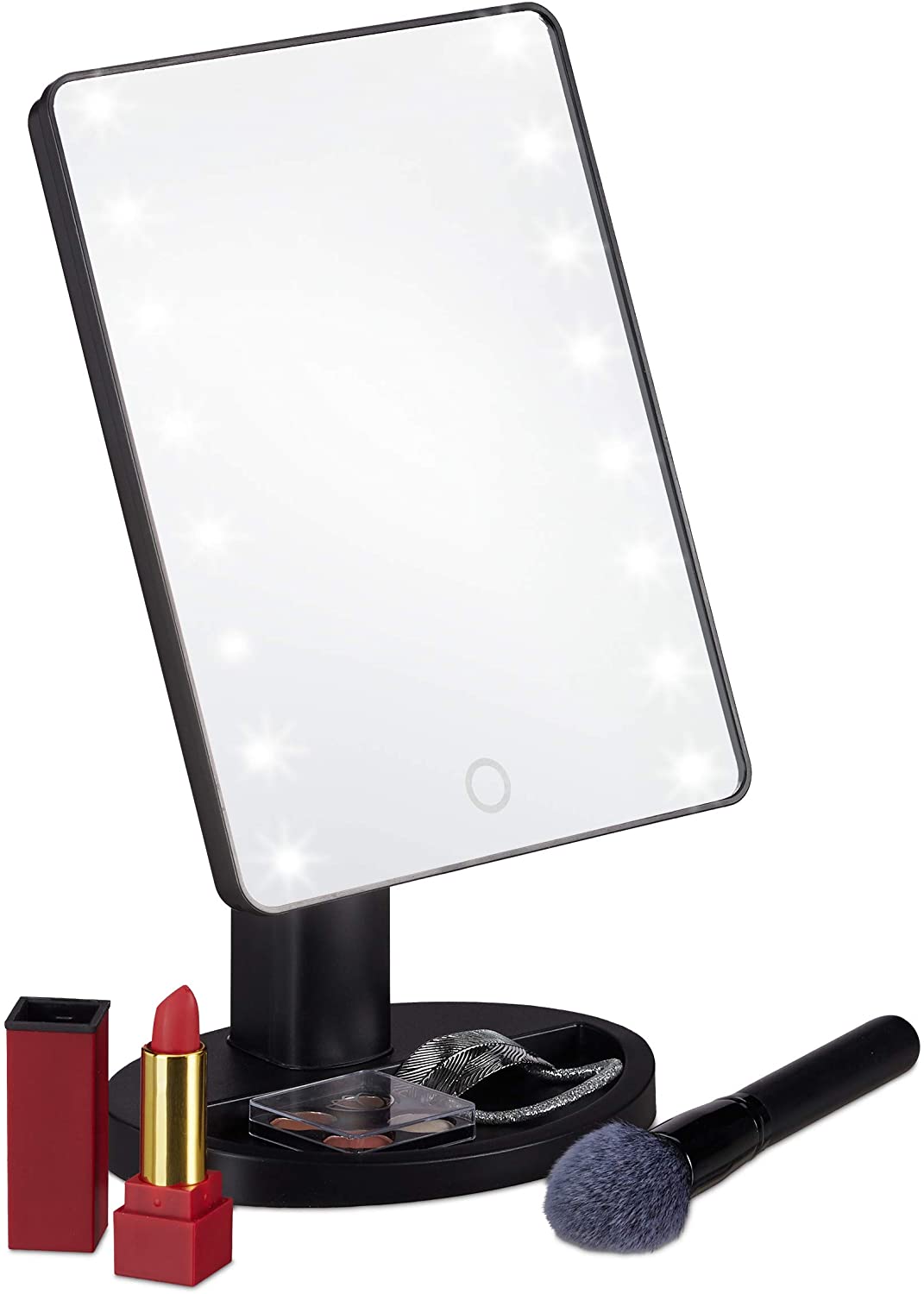 Relaxdays Make-Up Mirror With Led Base Adjustable Illuminated Cosmetic Mirr