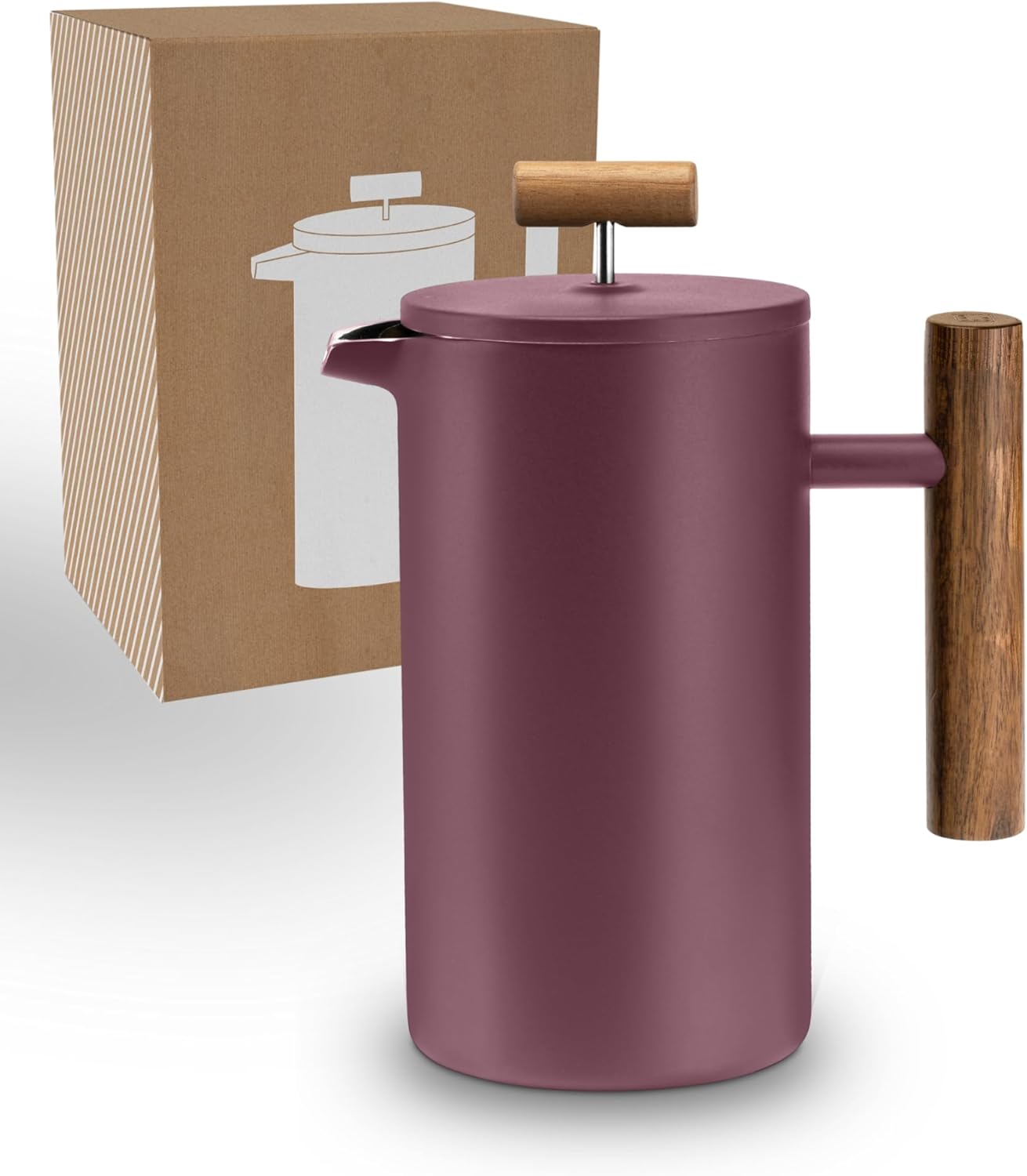 Lambda Coffee® Thermo French Press, Stainless Steel, 3 Sizes Available, Stainless Steel Coffee Maker, Double-Walled: Keeps Warm for a Long Time, Coffee Maker, Coffee Press (Red, 0.6 L (3 Cups))
