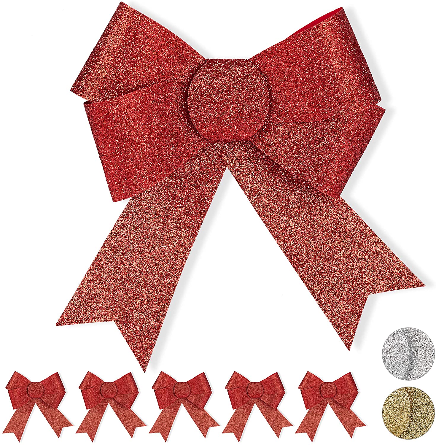 6 X Glitter Gift Bows Large Decorative Ribbon Birthday Christmas Decoration