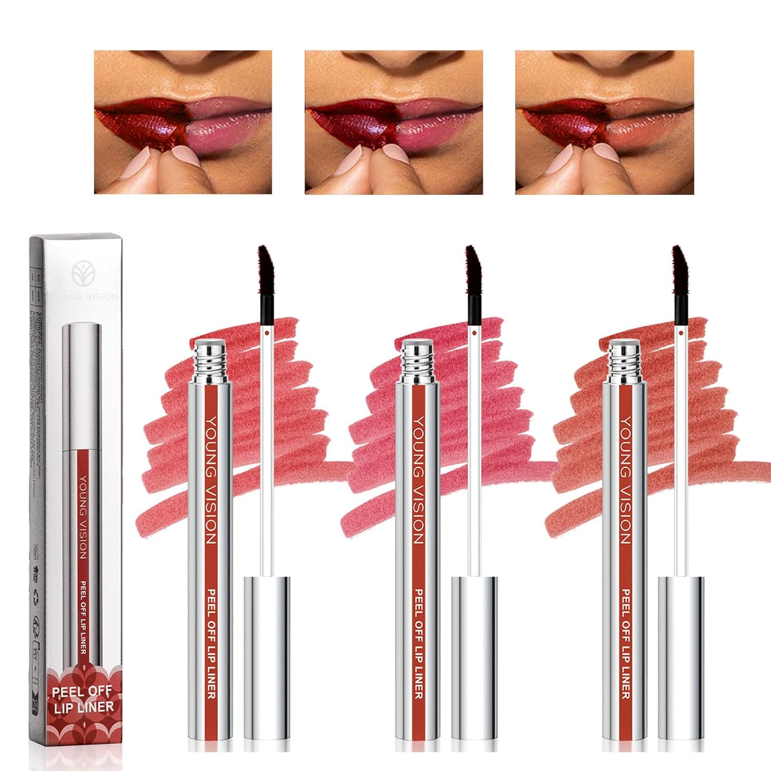 Peel Off Lip Liner Stain, Long-Lasting Lip Stain for Peeling, Waterproof Lip Liner Tattoo Peel Off, Highly Pigmented Color Lip Tint Peel Off, 3 Colors Lip Liner Peeling Off Liquid Lip Stain Plumper