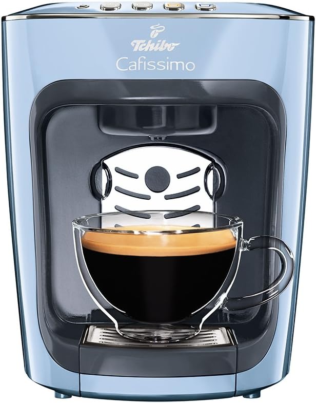 Tchibo Cafissimo Mini Coffee Machine for Capsules, 1500 watts, for tea, coffee, Caffe Crema, 0.7 liters, 230 volts (Tea) (Misty Blue)