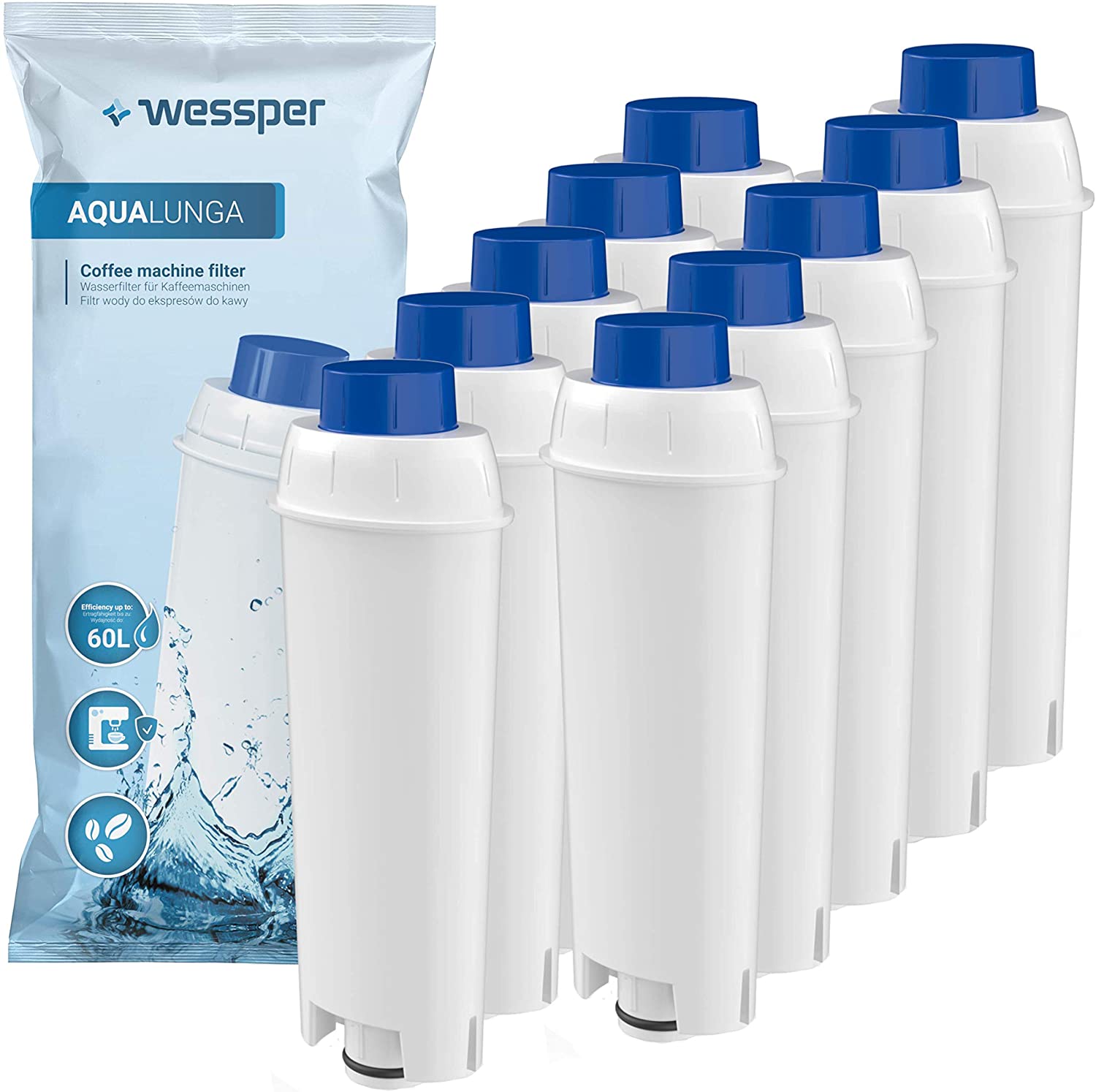Wessper Coffee Machine Water Filter Replacement Compatible with DeLonghi DLSC002, SER3017 & 5513292811 - Including versions of the ECAM, ESAM, ETAM Series
