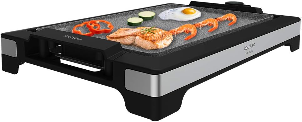 Cecotec Tasty&Grill 2000 InoxStone Electric Grill Plate 2000 W, Design Structure and Stainless Steel Finish Adjustable Temperature Controller and Non-Stick Coating Plate with Frying Surface