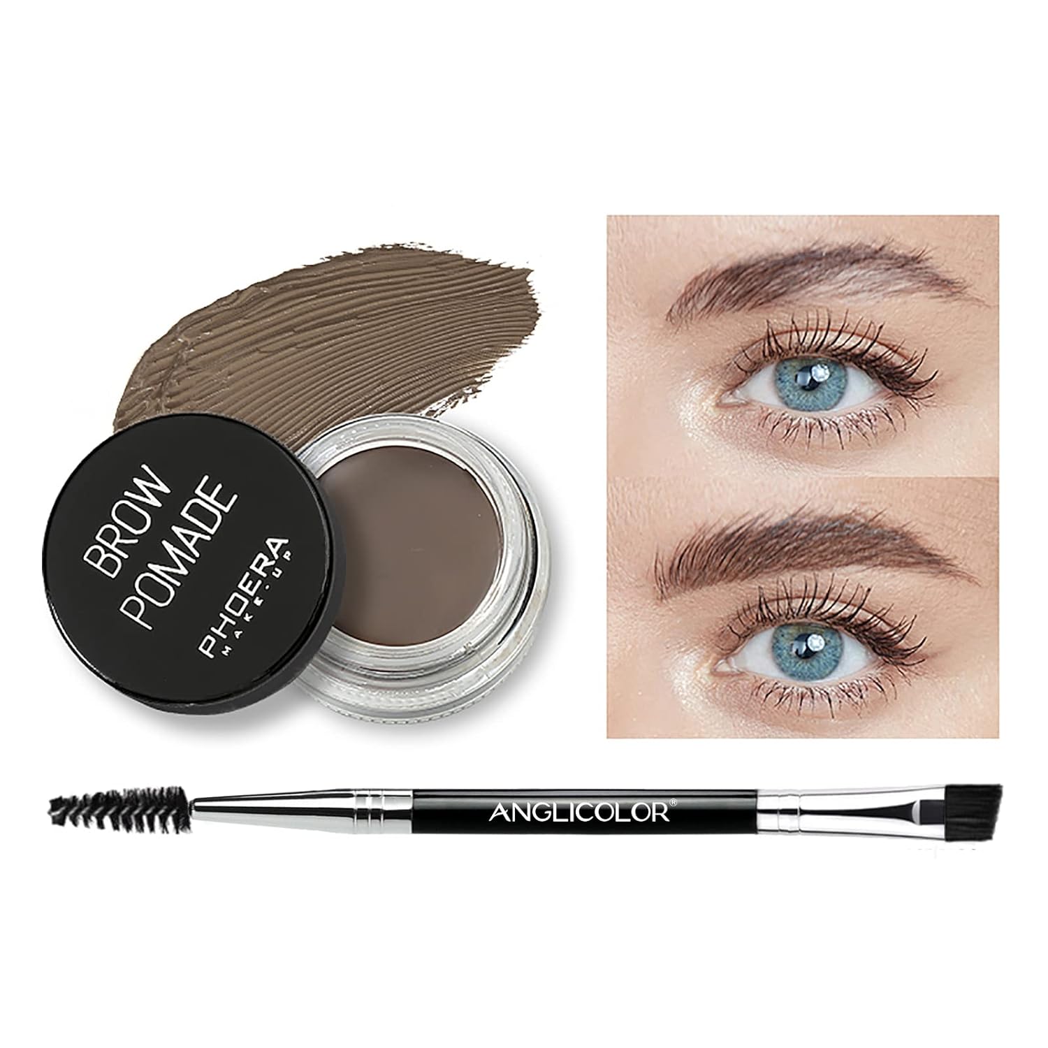 Phoera Eyebrow Cream, 6 Colours, Eyebrow Pomade, Waterproof Eyebrow Pomade Gel, Make-Up, Waterproof Eyebrow for Long-Lasting Eyebrow Makeup (05 Dark Brown)