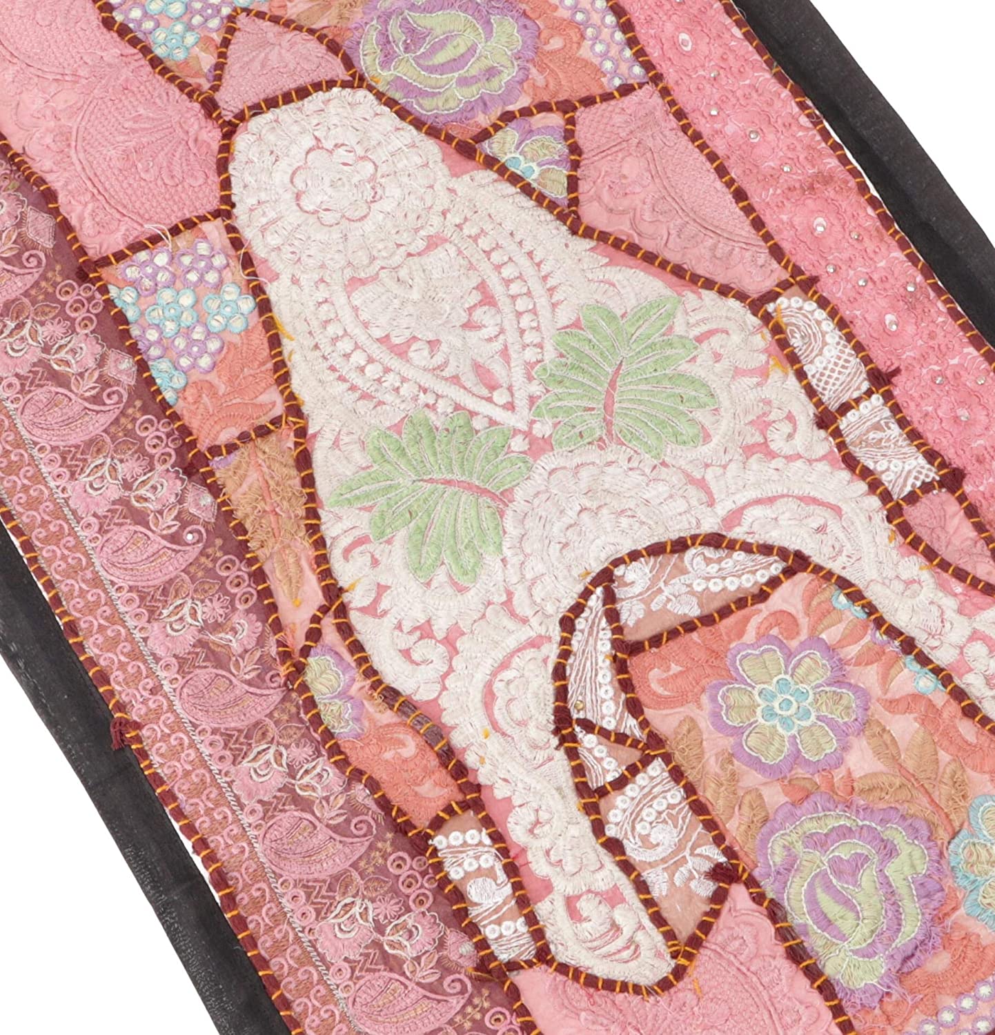 GURU SHOP Oriental Table Runner, Wall Hanging, Single Piece 85 x 45 cm, Motif 30, Pink, Cotton, Wall Bags & Wall Hangings