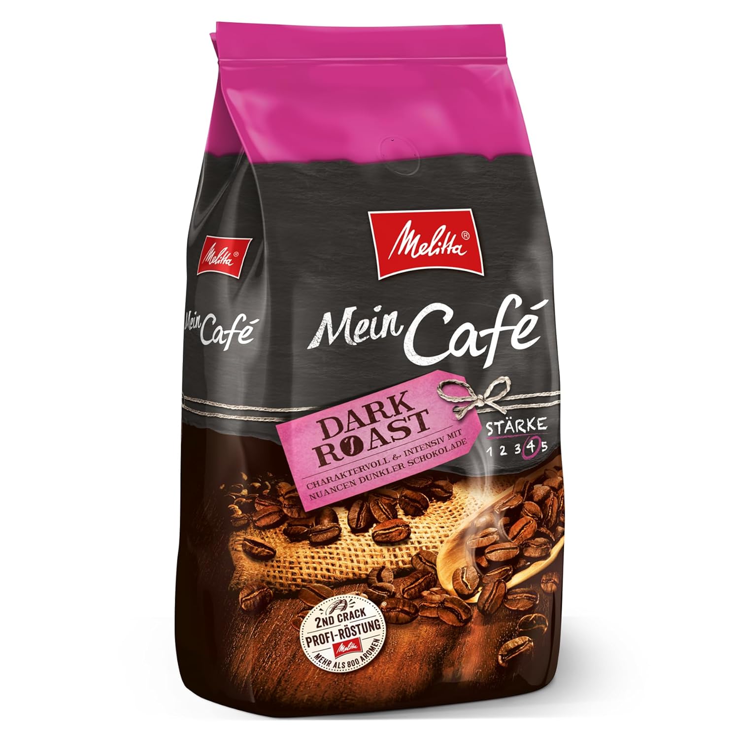 Melitta Mein Café Dark Roast, entire coffee beans 1kg, uncomfortable, coffee beans for fully automatic coffee machine, strong roasting, strength 4