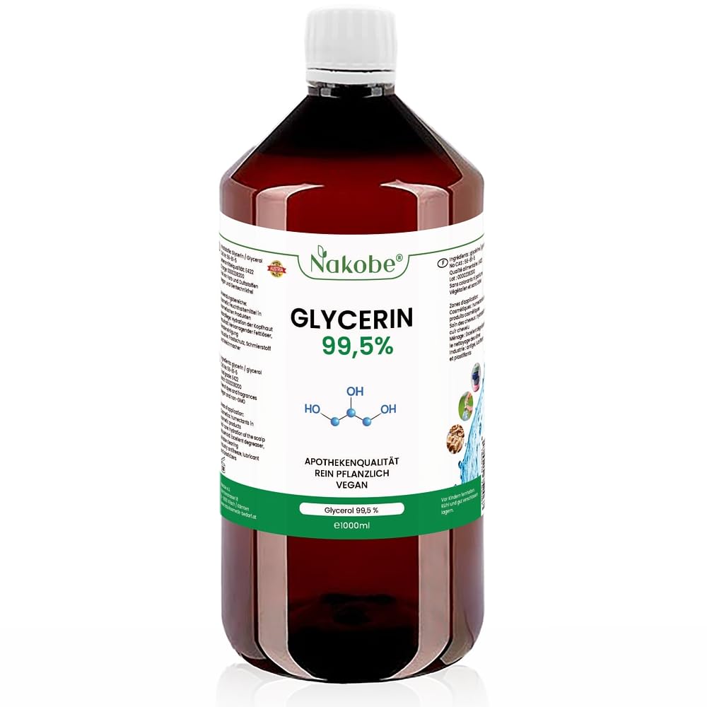 Nakobe Glycerol 99.5%, 1000 ml, pure pharmacy quality, vegan, glycerol, GMO-free, E422