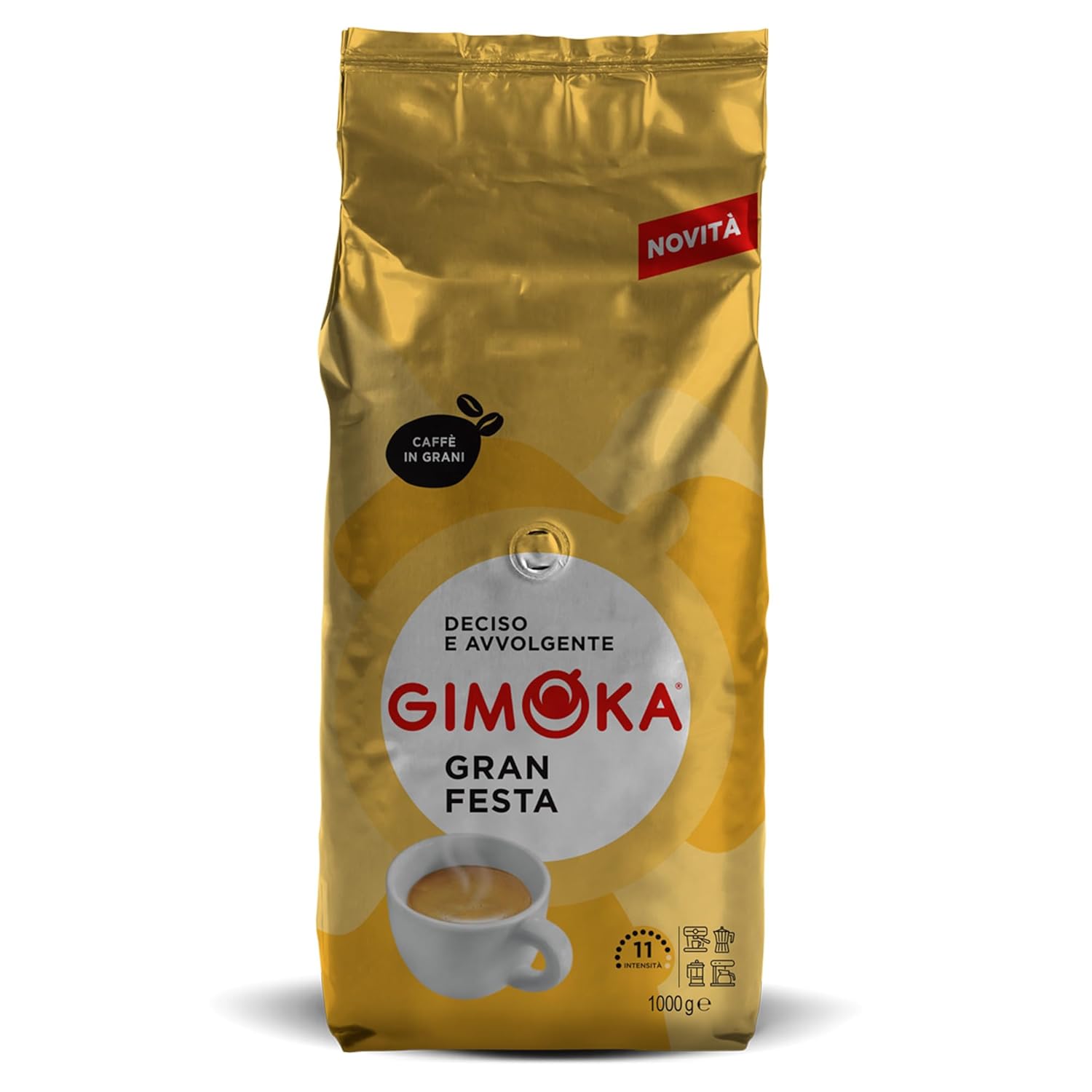 Gimoka Coffee Beans - 1kg - Gran Festa Blend - Intensity 11 - Made in Italy - 1kg Pack