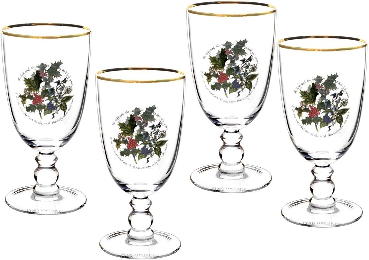 Portmeirion The Holly & Ivy Goblet, Glass, Multi-Colour, Pack of 4