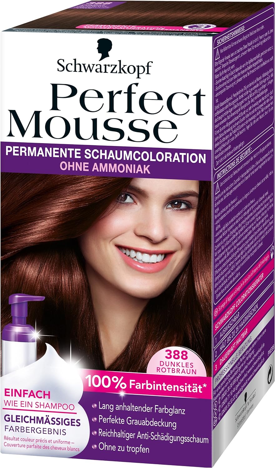 Perfect Mousse Permanent Foam Colour 388 Dark Red Brown Pack of 3