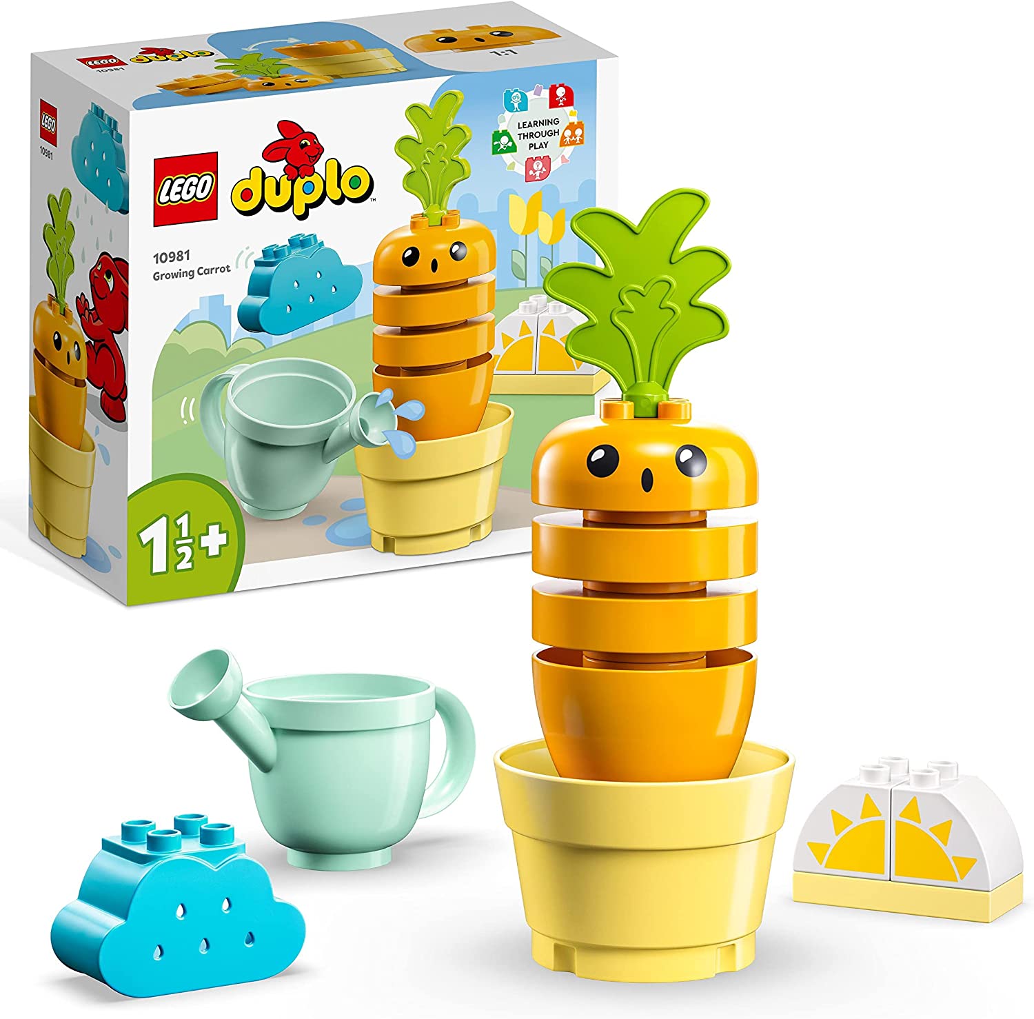 LEGO 10981 Duplo My First Growing Carrot, Easter Gift for Toddlers, Easter Decoration, Stacking Toy for Babies from 1.5 Years with 4 vegetable Stones, Learning Toy in Easter Basket
