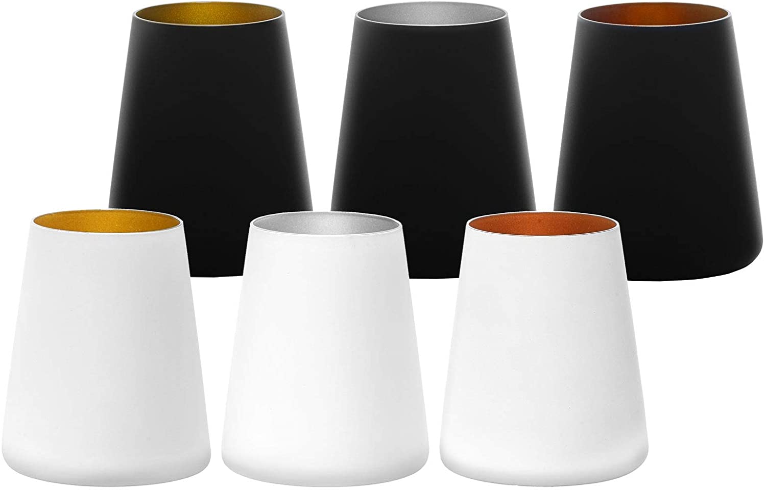 Stölzle Lausitz Mugs Power 380 ml Set of 6 in White and Black (Matte) Universal Use for Water, Juices, Wine, Cocktails, Dishwasher Safe, Sprayed with Organic Colours