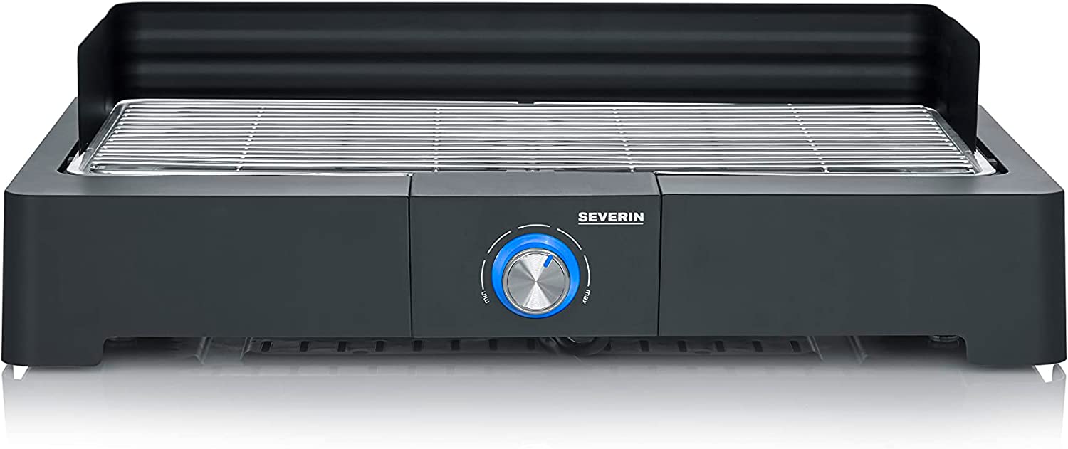 Severin PG 8565 Table Grill with Stainless Steel Grill for Indoor and Outdoor Use, Electric Grill with Quick Grill Start, Balcony Grill Without Risk of Burning, Black