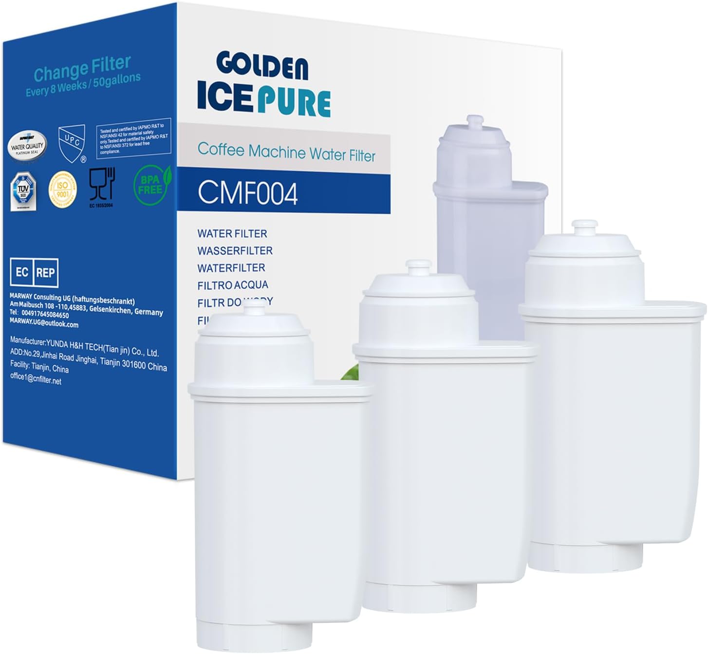 Golden Icepure Tüv Süd NSF Certified Fully Automatic Coffee Machine Water Filter CMF004, Replacement for Siemens EQ Series, EQ 6, Siemens TZ70003, TCZ7003, TCZ7033