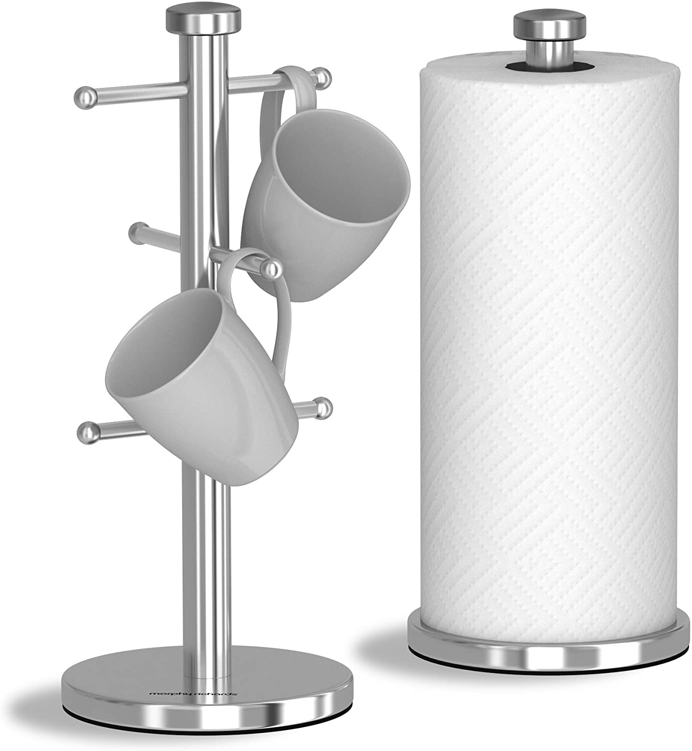Morphy Richards – Accents Mug Tree & Kitchen Roll Holder, Stainless Steel, S/STEEL, Set of 6