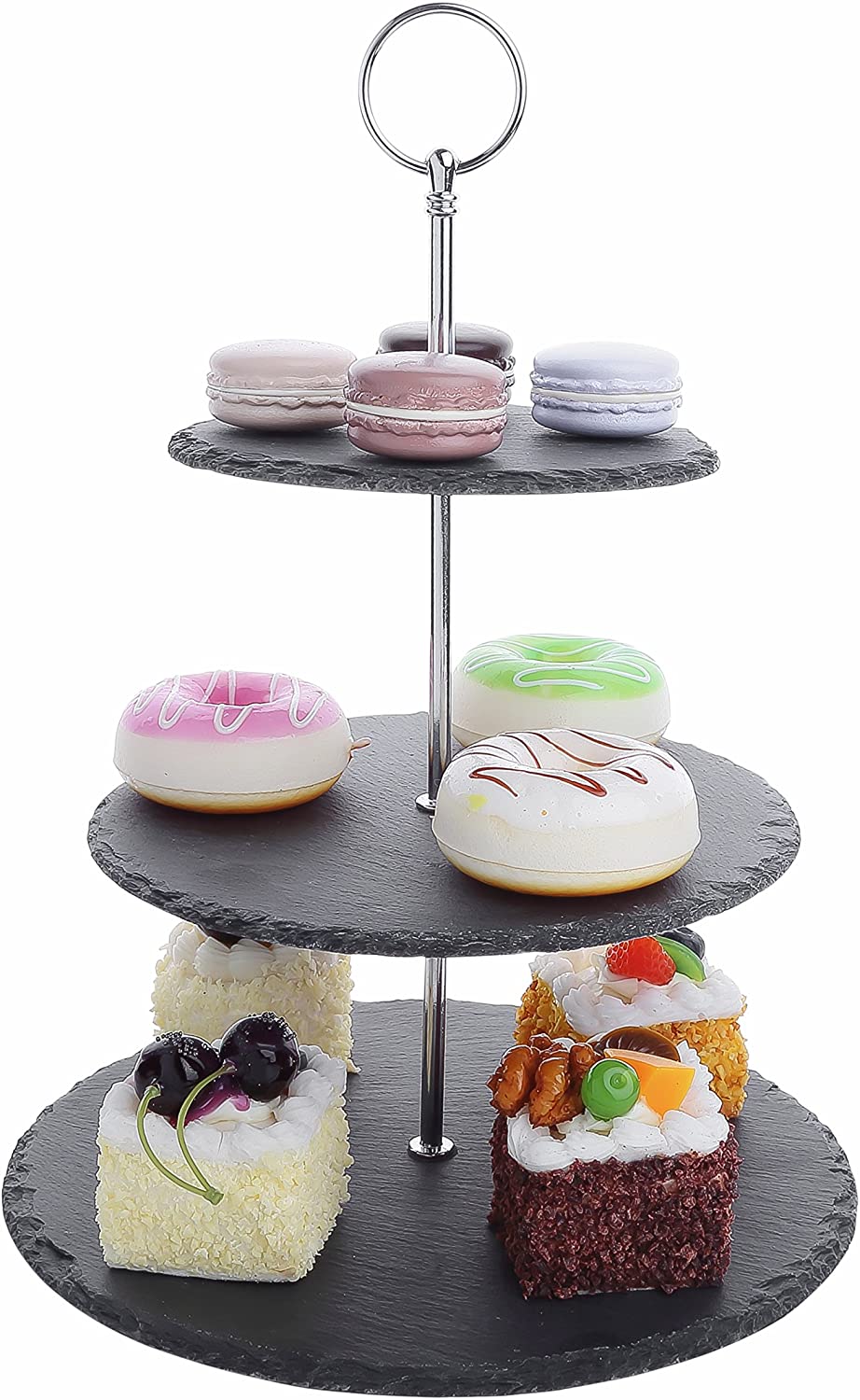 Malacasa Sweet.Time Series 3-Tier Cake Stand, Slate Cake Stand Set, A