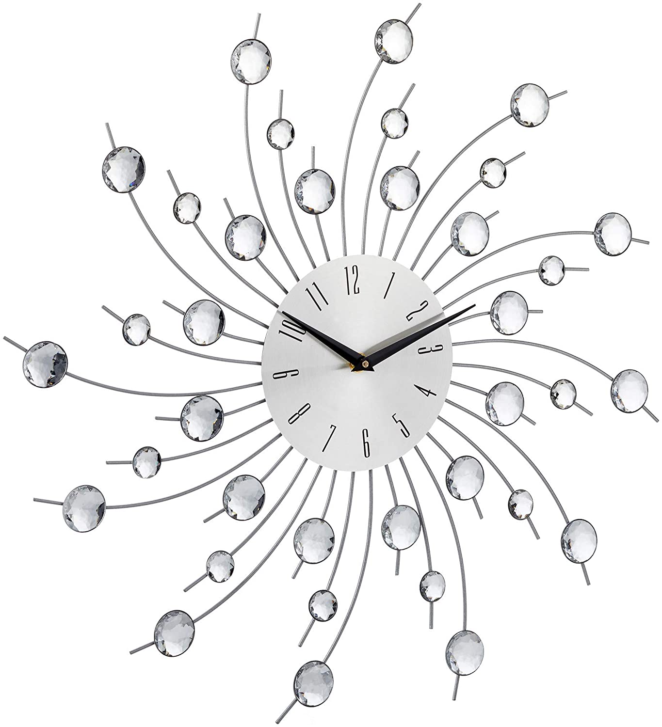 Relaxdays, Silver Wall Clock XL with Glitter, Kitchen Clock, Large Modern Living Room Clock, Analogue Wall Clock, 50 cm Diameter, Iron, Acrylic, 4 x 50 x 50 cm