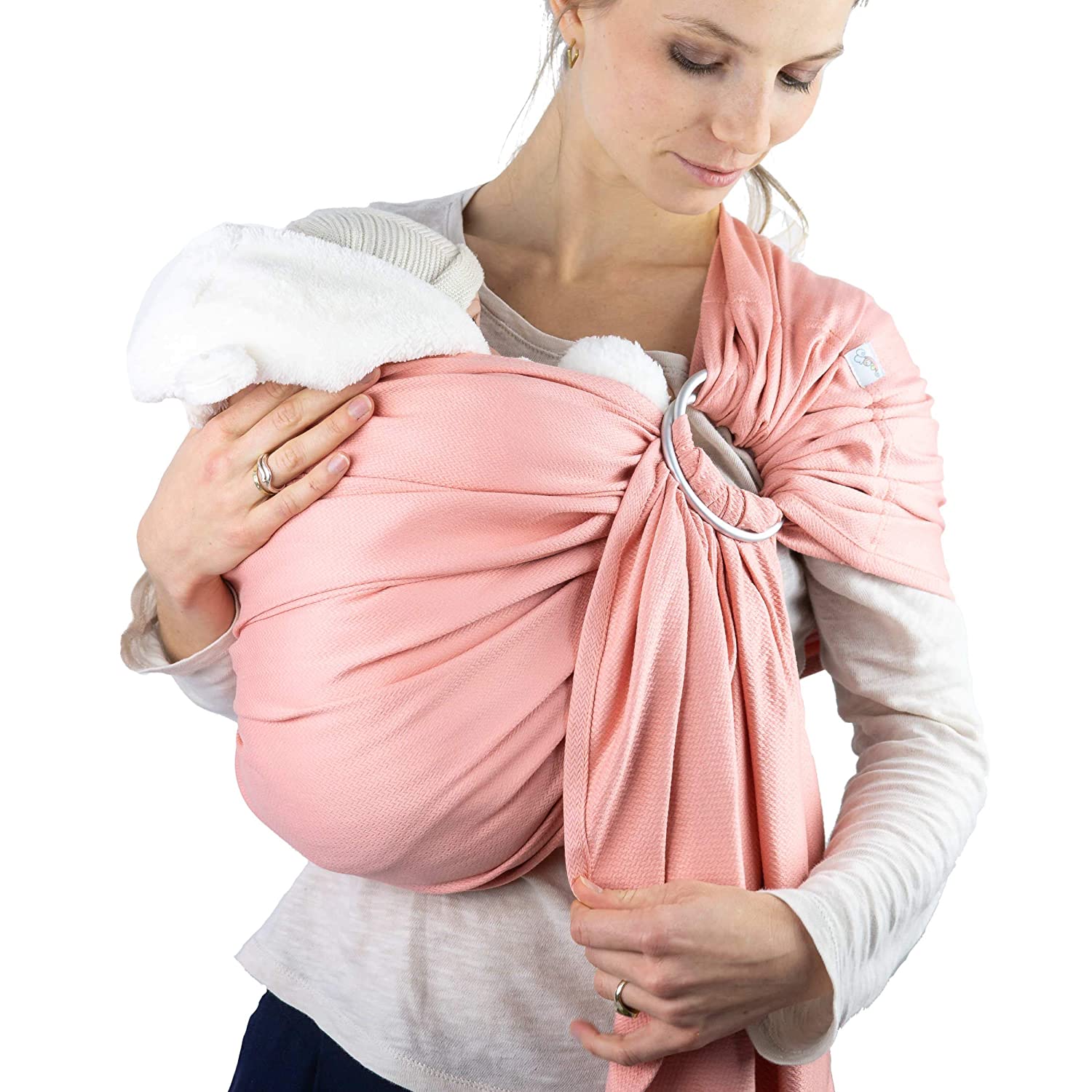 SCHMUSEWOLKE Ring Sling Baby Carrier for Newborns from Birth and Toddlers with Organic Cotton Hip Carrier coral