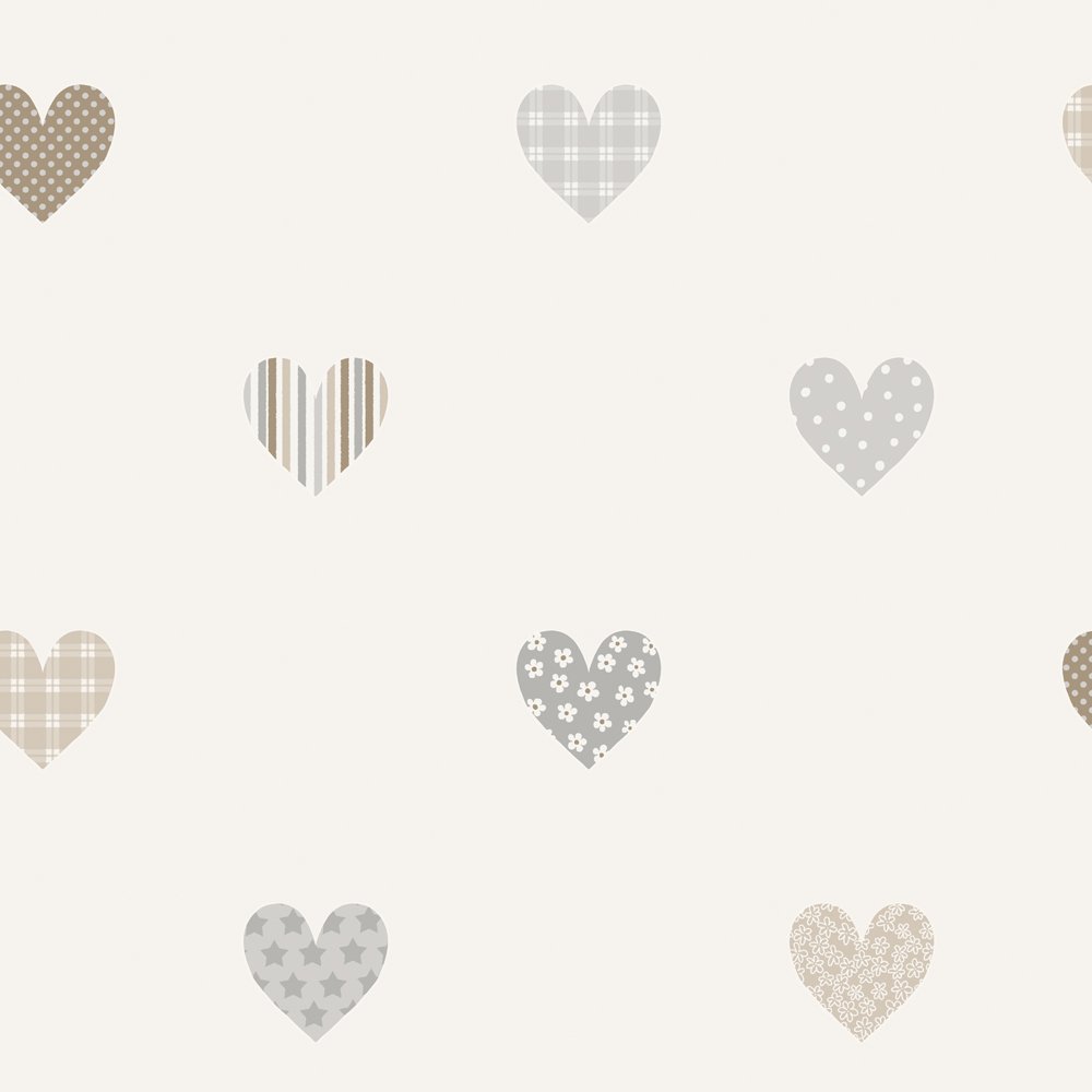 Lilleby 2674 Children's Non-Woven Wallpaper Beige graphite white hearts