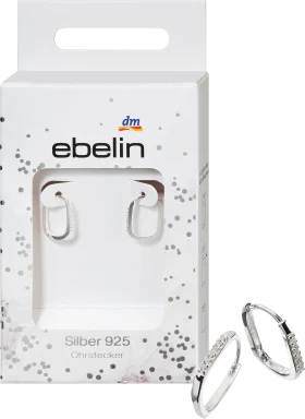 ebelin hoop earrings 925 silver with rhinestones, 2 pieces