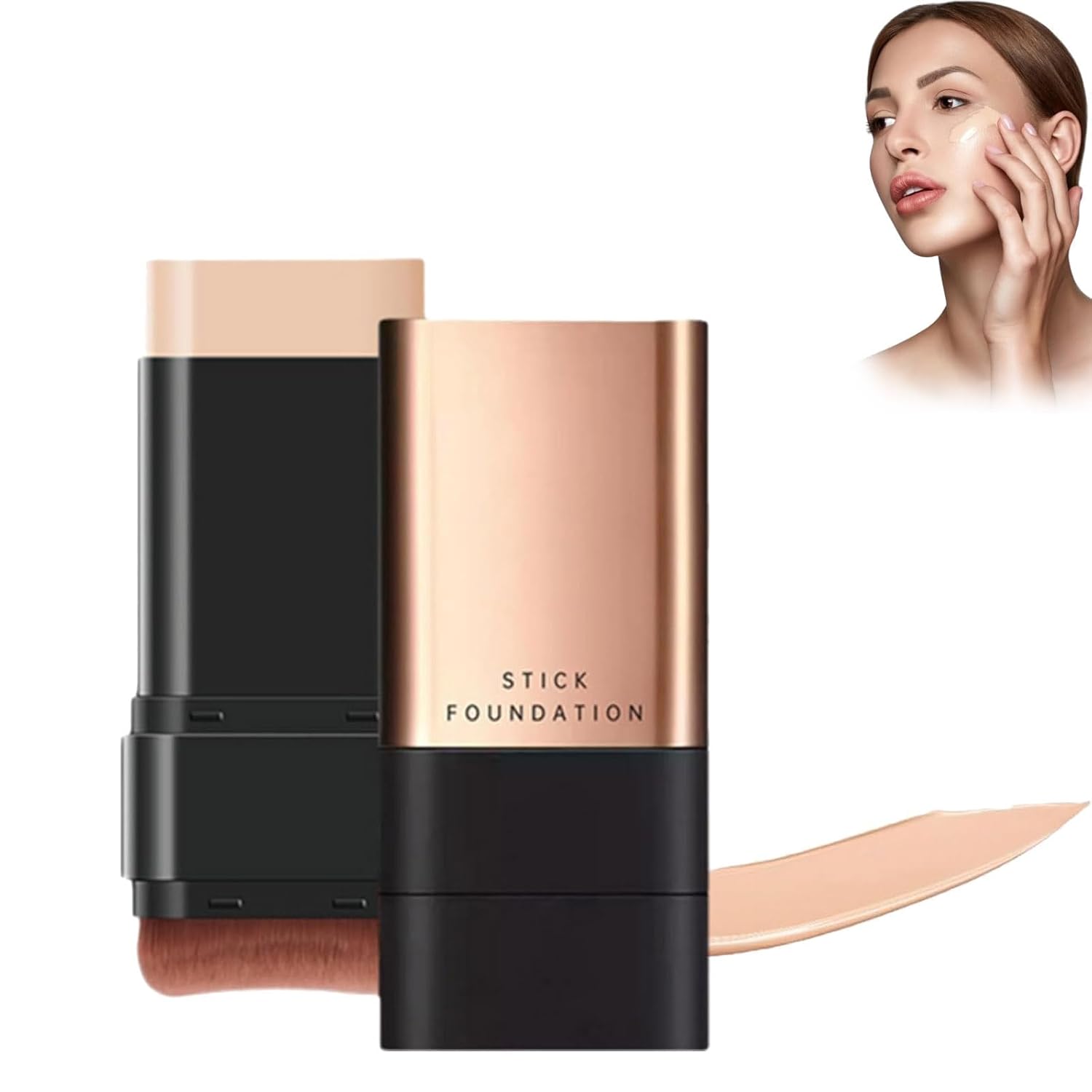 2025 Korean Moisturising, Lightweight Foundation Stick with Brush, Flawless Eraser Foundation Stick, Long-Lasting Moisturising Foundation Stick (02# Natural Colour)