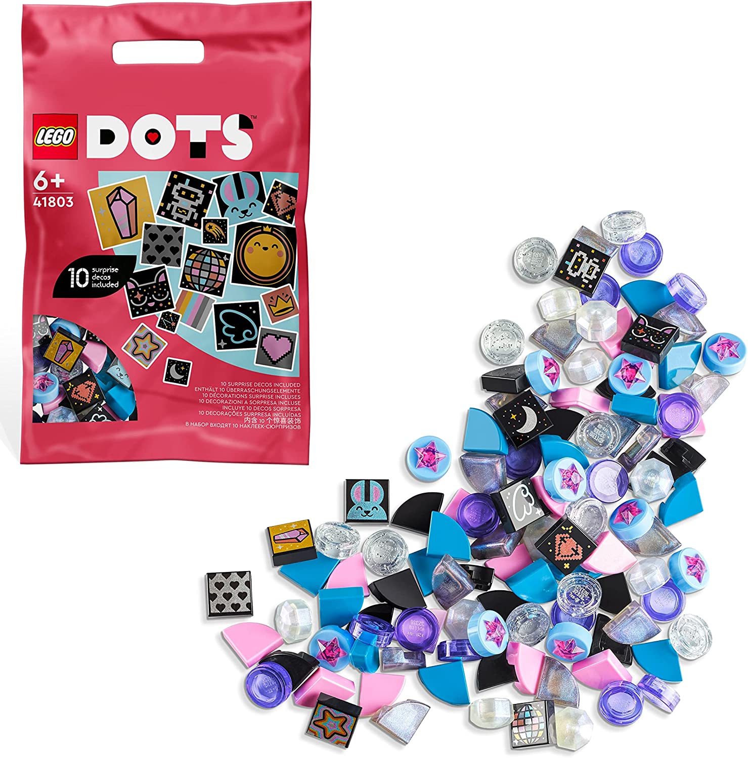 LEGO 41803 DOTS Supplementary Set Glitter Beads for Bracelets, Craft Set for Children, DIY Bag Pendants, Information Board and Storage Compartments with Extra Stones