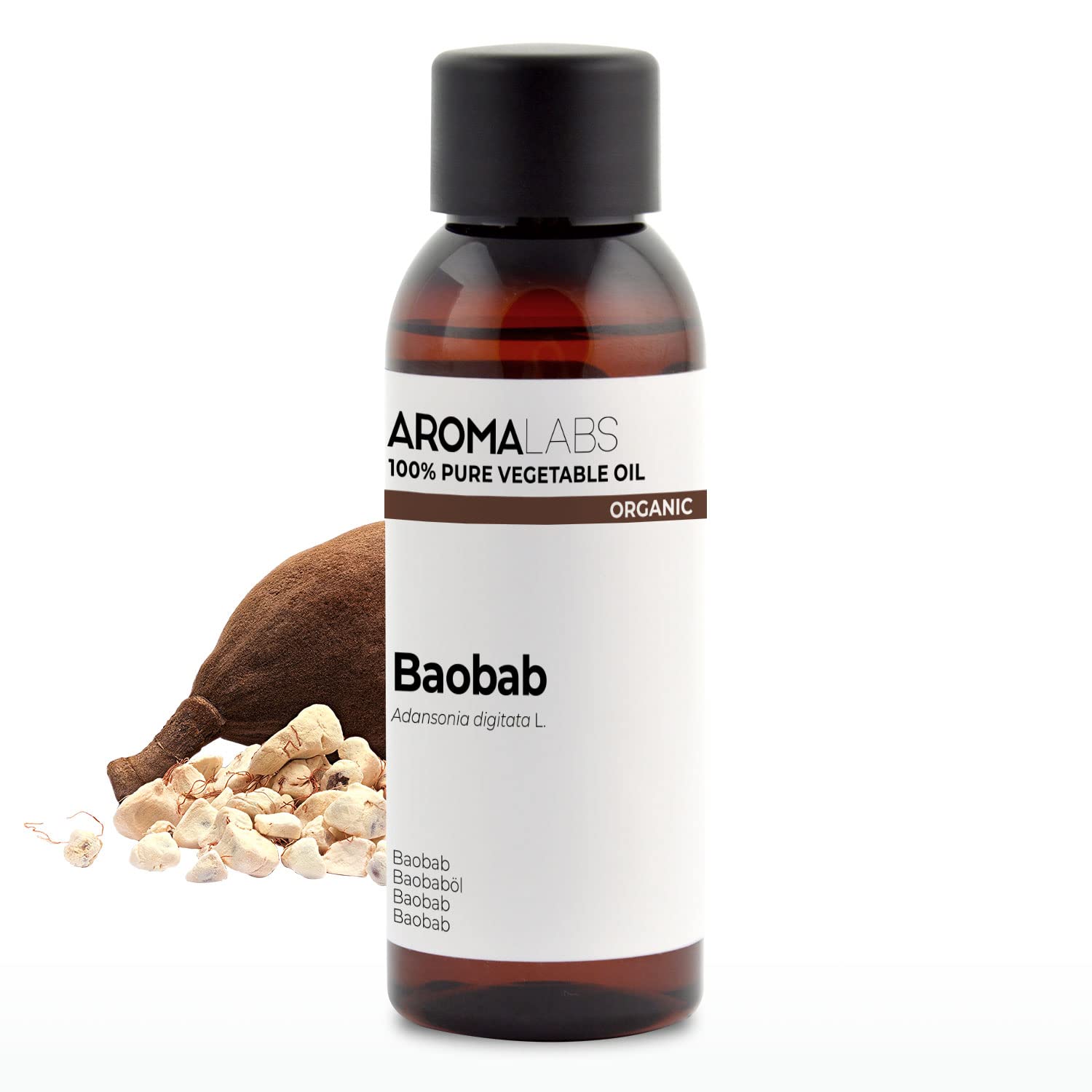 Organic Vegetable Baobab Oil, 50 ml, 100% Pure, Natural, Cold Pressed and Cosmos Certified, Aroma LABS (French Brand)