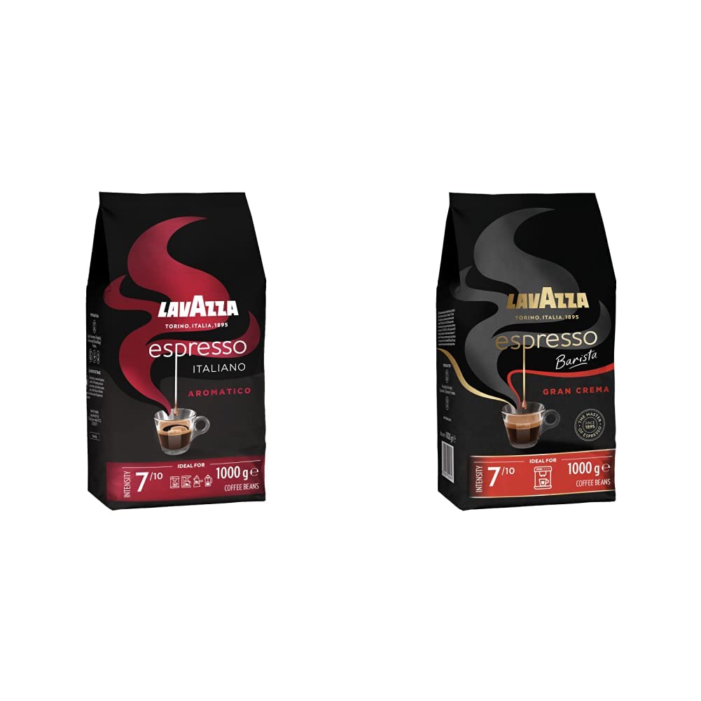 Lavazza &, Espresso Barista Gran Crema, coffee beans, drum roasted, with aromatic notes of dried fruits, arabica and robusta, intensity 7/10, light roasting, 1 kg pack