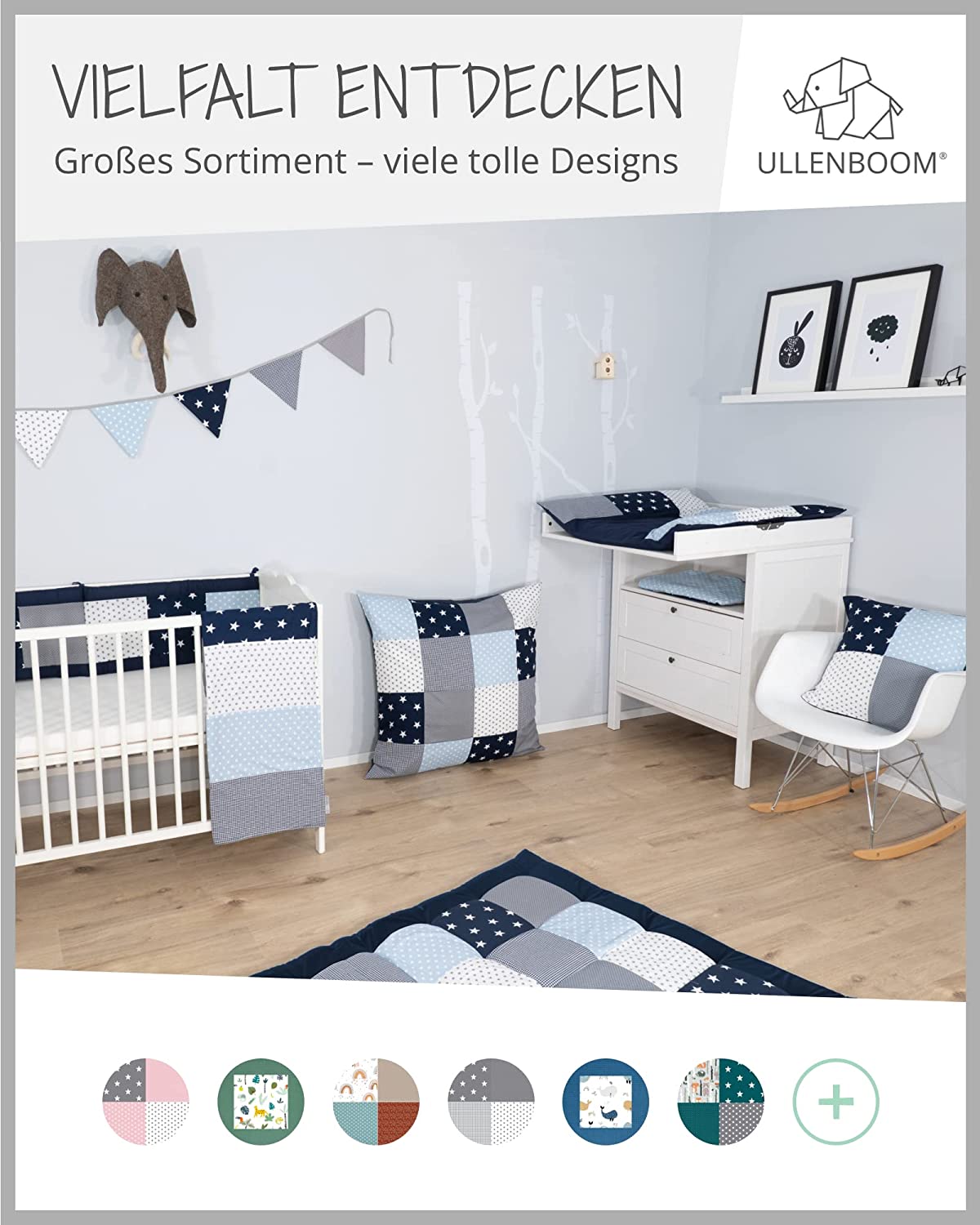 ULLENBOOM ® Baby Crawling Blanket 140 x 140 cm Padded Blue Light Blue Grey (Made in EU) – Crawling Blanket for Baby with 100% Oeko-Tex Cotton, Ideal as a Baby Blanket and Play Blanket