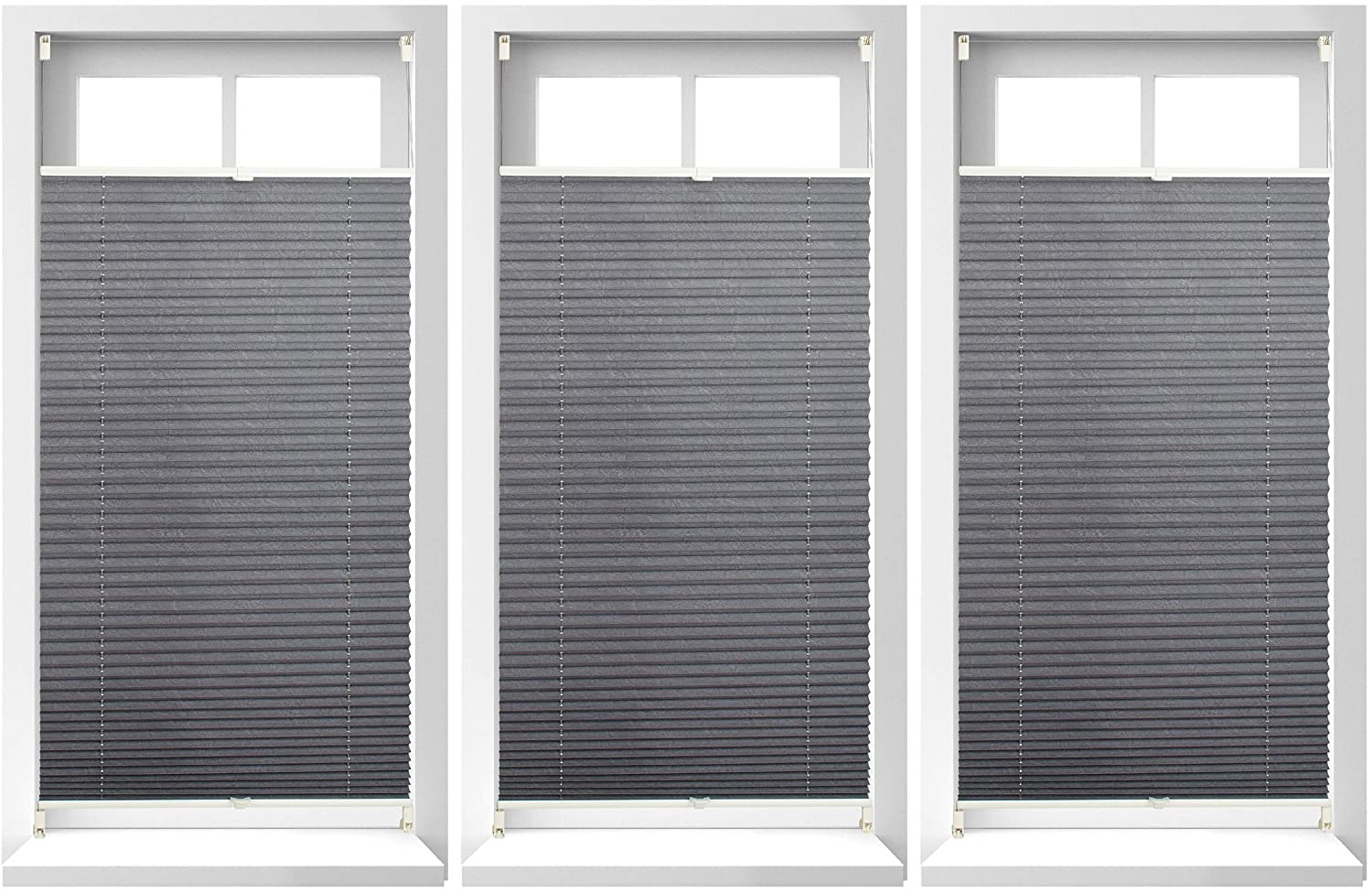 3X Pleated Blind Klemmfix Without Drilling, Translucent Blind Blind Grey Fo