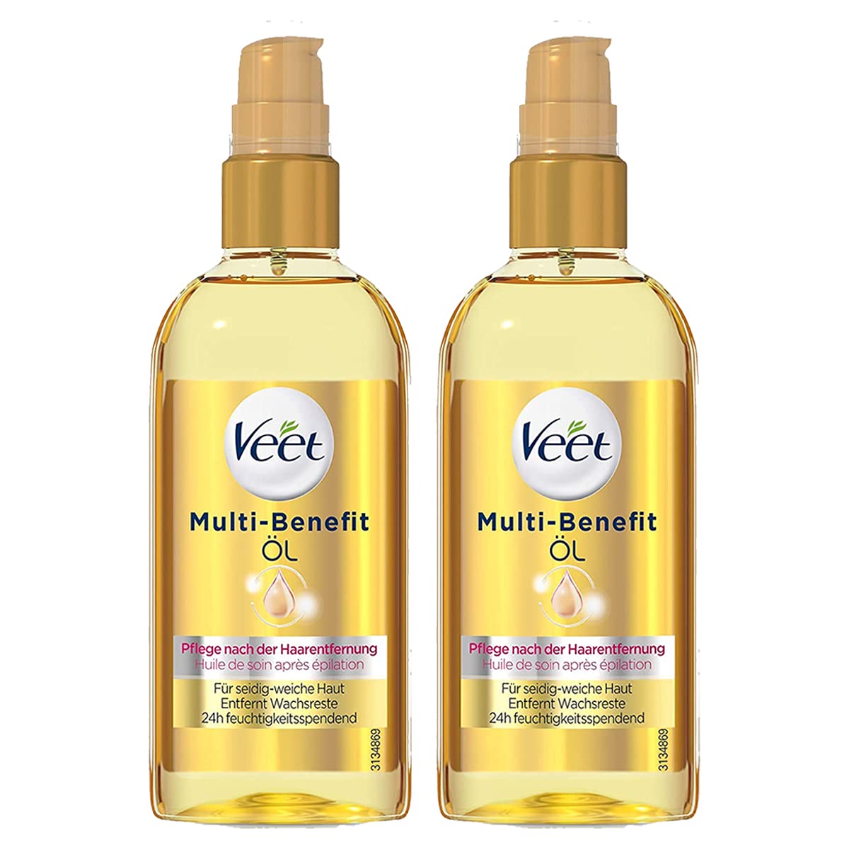 Veet Multi Benefit Oil for Silky Soft Skin for Use on the Body Face Developed 24h Moisturising Transparent 2 x 100 ml