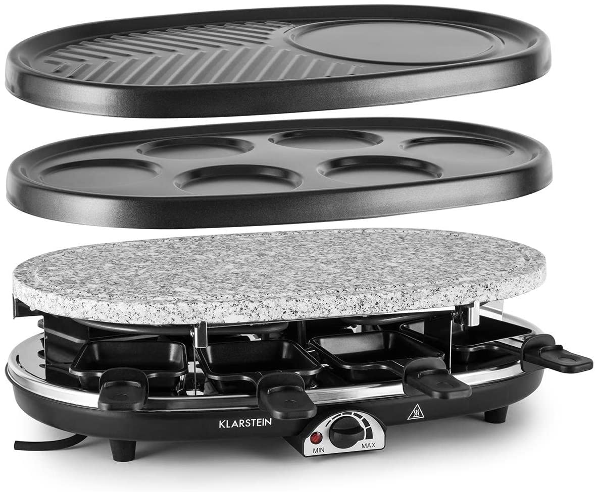 Klarstein All-U-Can-Grill Raclette table grill (1500 Watt, 4-in-1 appliance, Raclette, grill, pancake, crepes, 8 people), 4-in-1