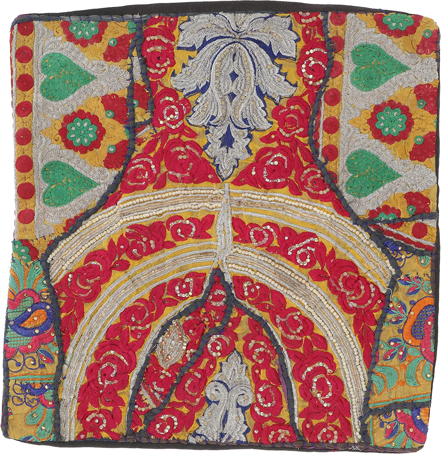 Guru-Shop GURU SHOP Patchwork Cushion Cover, Decorative Cushion Cover Made of Rajasthan, Single Piece, Pattern 3, Red, Cotton, 40 x 40 cm, Decorative Cushion, Sofa Cushion