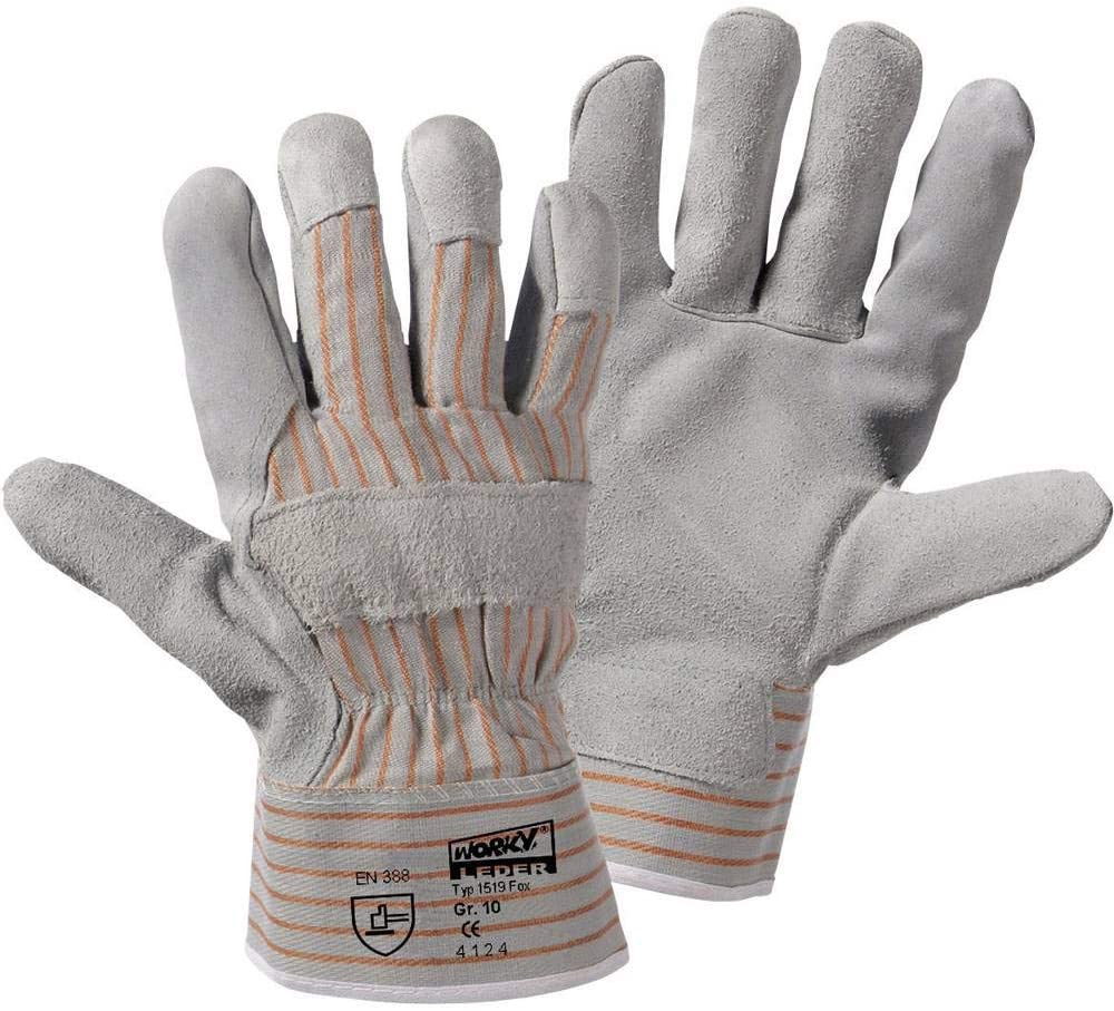 L+D worky Fox 1519-9.5 Cowhide Split Leather Work Gloves Size 9.5 L EN 388 CAT II 1 Pair
