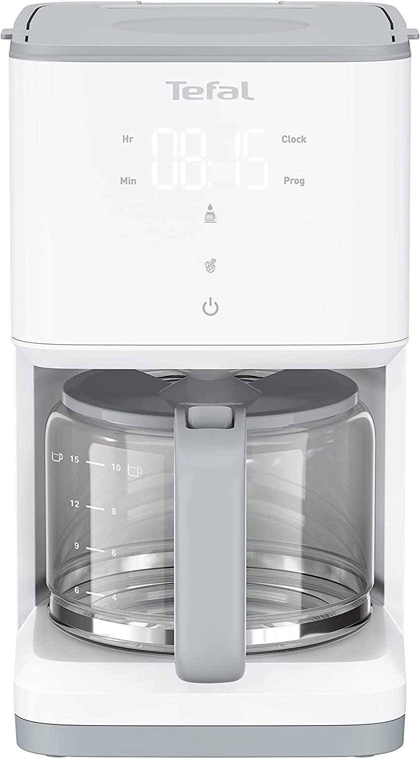 Tefal CM6931 Sense Filter Coffee Machine | Digital Display | Glass Jug with Lid | Capacity for 10 to 15 Cups | Aroma Function | Keep Warm Function | Drip Stop | White