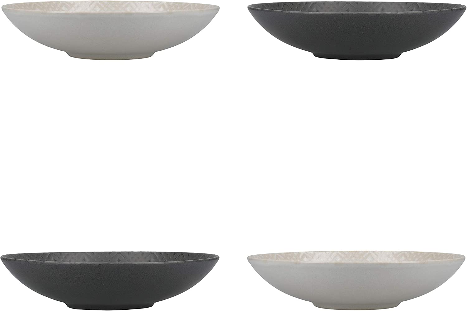 KC BLUE KitchenCraft Pasta Bowls Set of 4 in Gift Box, Ideal for Ramen and Rice, Lead-Free Glazed Stoneware, Embossed Grey/Black, 22 cm