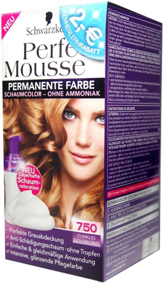Perfect mousse Permanent color level 3, 750 dark gold blonde, 1 -pack (1 x 93 ml)