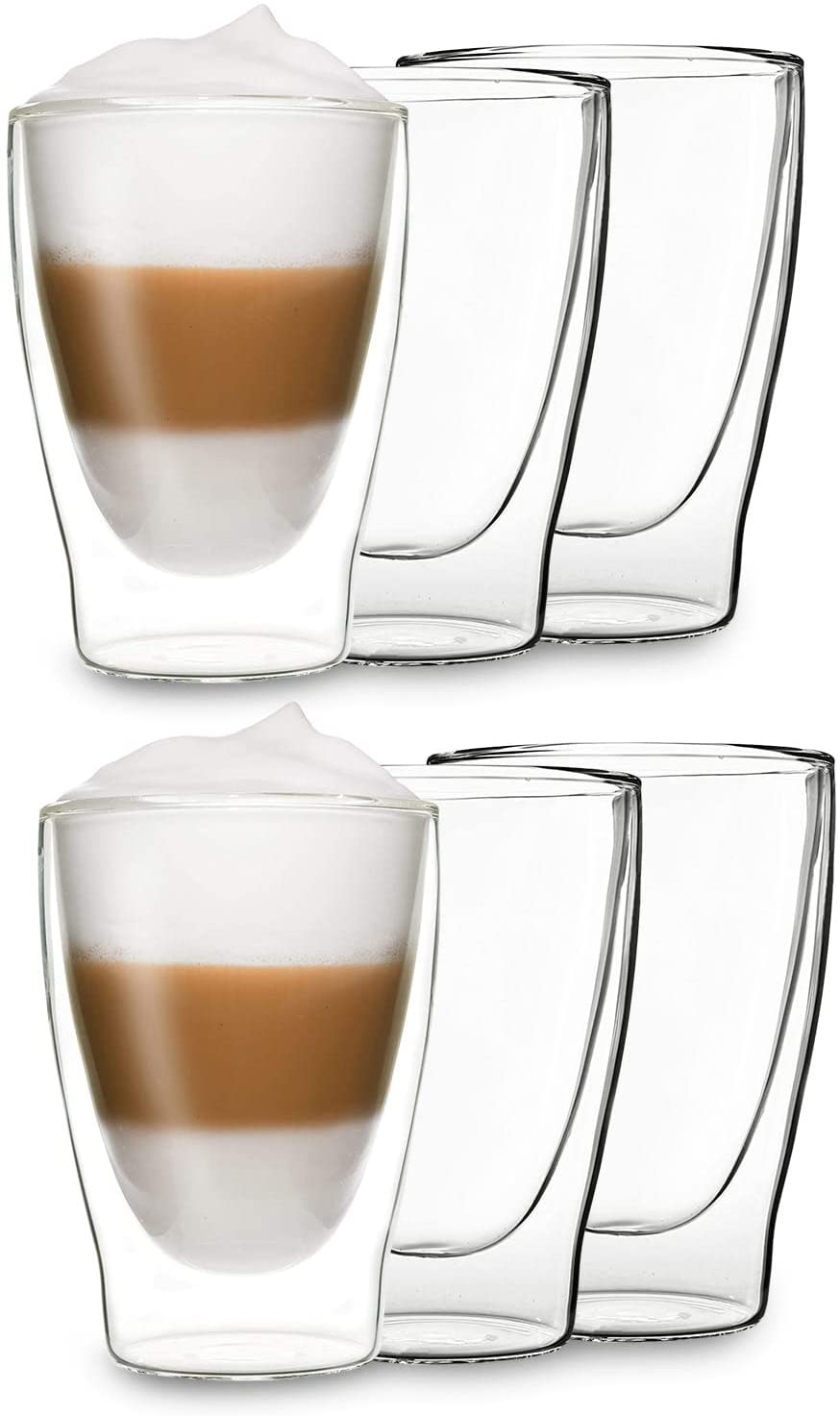 DUOS 6 x 310 ml Latte Macchiato Glasses Set - Double-Walled Thermal Glasses, Cappuccino Glasses - Coffee Glasses Double-Walled - Latte Macchiato Glasses Double-Walled by Feelino