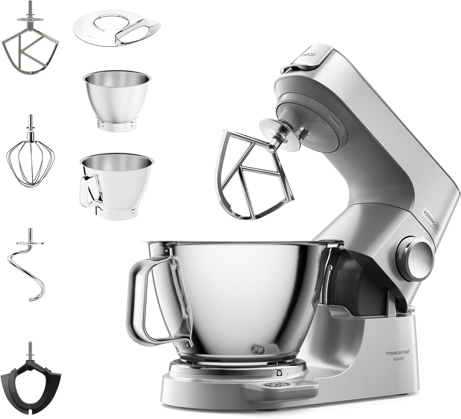 Kenwood Titanium Chef Baker KVC85.004SI Food Processor with Integrated Scale, Includes 3-Piece Patisserie Set, 5 L and 3.5 L Mixing Bowl, Continuous Speed ​​Control, 1200 W, Silver