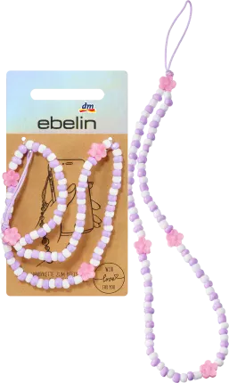 ebelin mobile phone chain with beads and flower appliqué, 1 pc