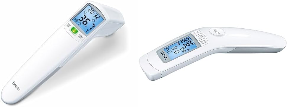 Beurer FT 100 Contactless Fever Thermometer with Infrared Measuring Technology & FT 90 Contactless Digital Infrared Fever Thermometer/Baby Thermometer/for Easy Forehead Measurement