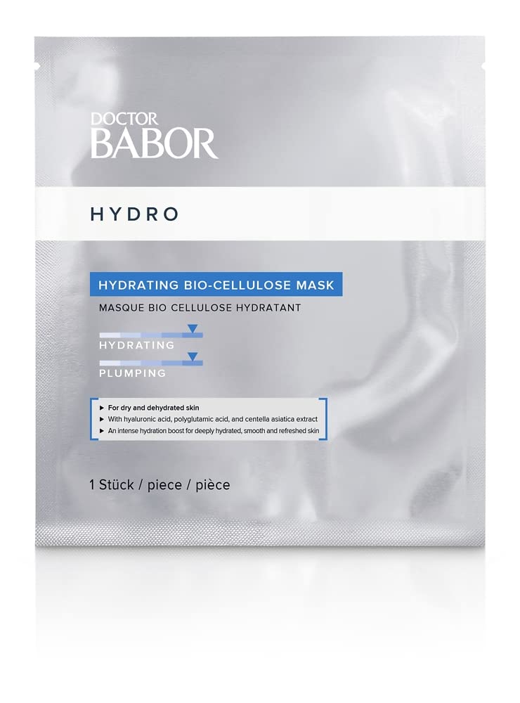Doctor Babor Hydrating Organic Cellulose Mask, Moisturising Cloth Mask for Dry Skin, Plumping Effect, with Hyaluronic Acid, Without Perfume, Pack of 1, ‎silver