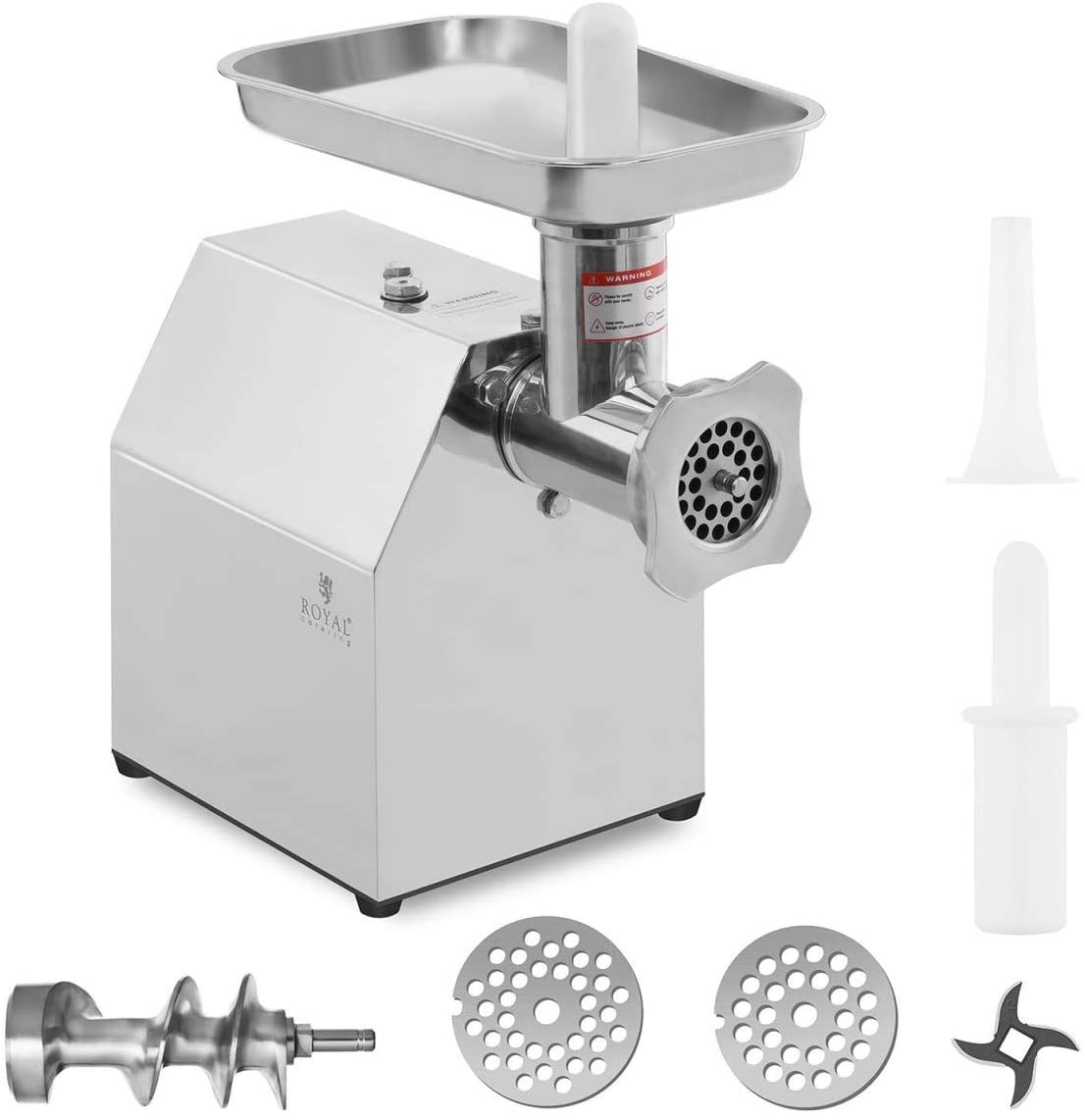 Royal Catering Rcfw 140 – 850ECO Meat Grinder Stainless Steel Electric Meat Machine (140 kg/h, 850 W, Reverse Feature, Hole size 6/8 mm Eco