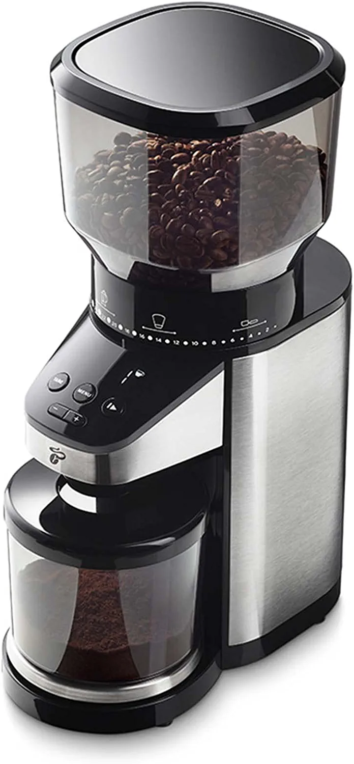 Tchibo Electric Coffee Grinder, Built-in Scale, Stainless Steel Grinder, Cone Grinder, 26 Grinding Settings, Black/Silver