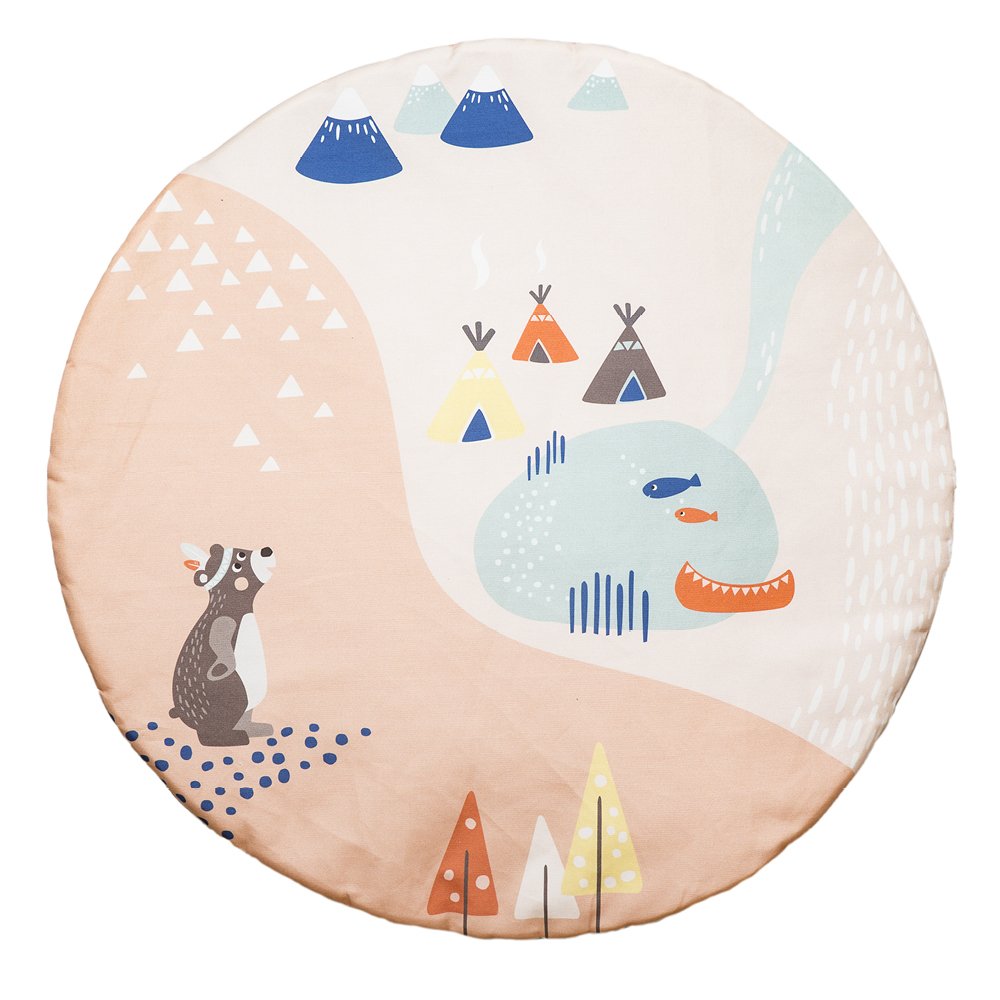 Large Round Crawling Blanket with Play Mat/Rug Julicadesign | Padded | Shepskin Baby Rug | Indian Landscape | for Boys & Girls