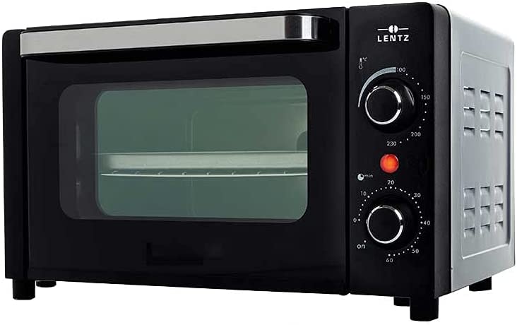 Lentz Mini Oven 12 Litres 1050 Watt with Baking Tray Grill Rack Timer and Temperature Regulator 0-230 °C Table Oven Pizza Oven (Silver)