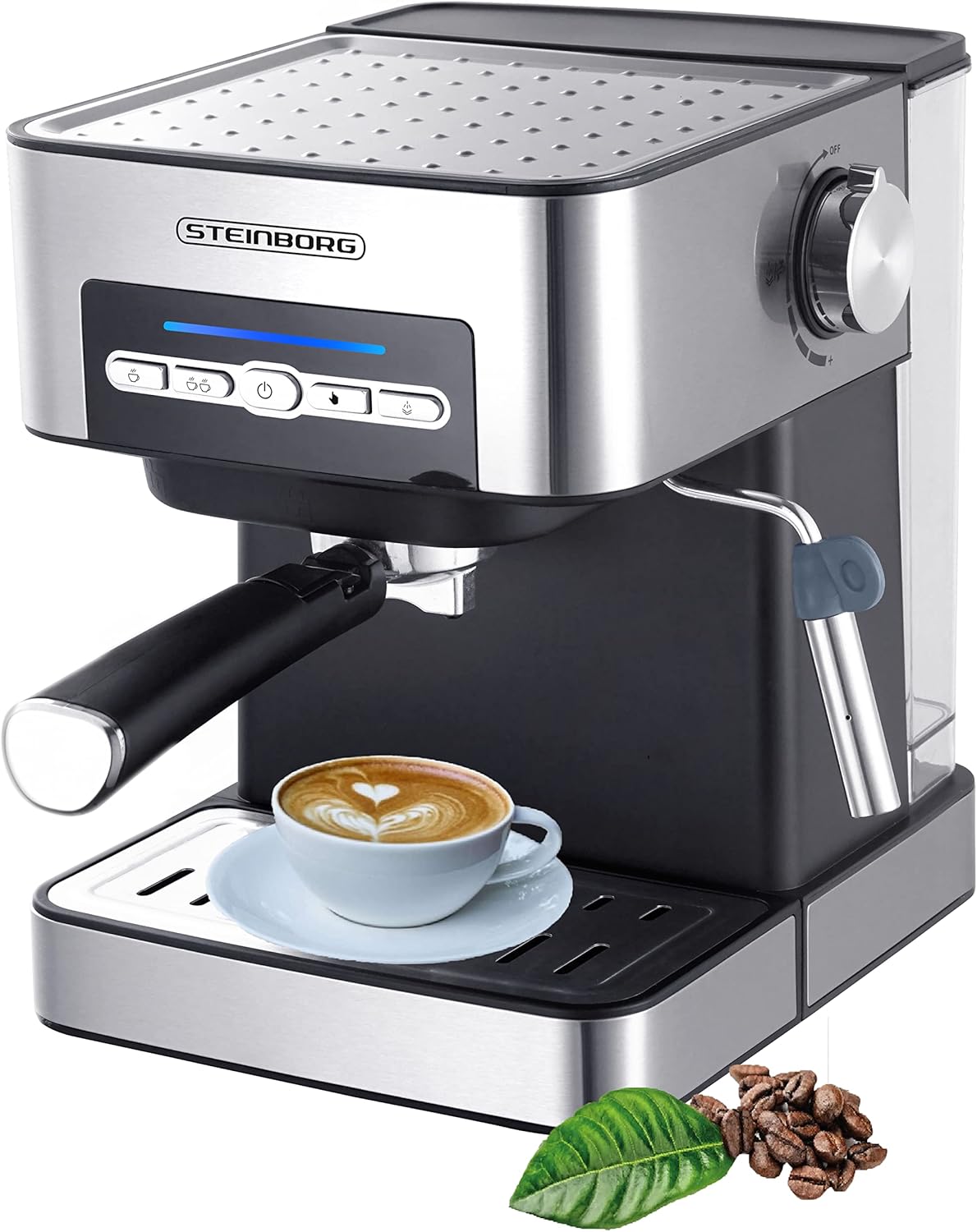 Steinborg Espresso Machine, Portafilter Machine, 15 Bar, Coffee Machine with Milk Frother, Cappuccino Machine, 1.6 Liter Water Tank