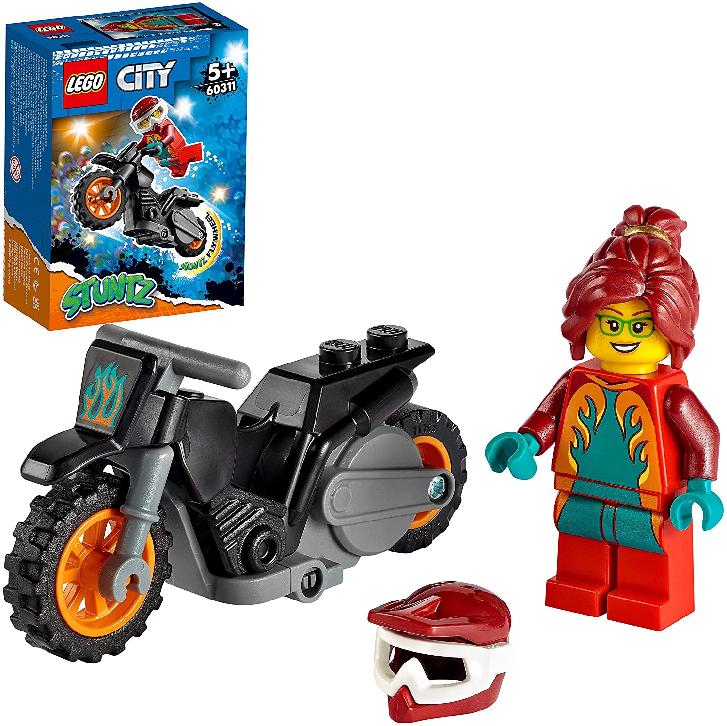 LEGO 60311 City Stuntz Feuer-Stuntbike mit Schwungradantrieb, Spielzeug-Mot