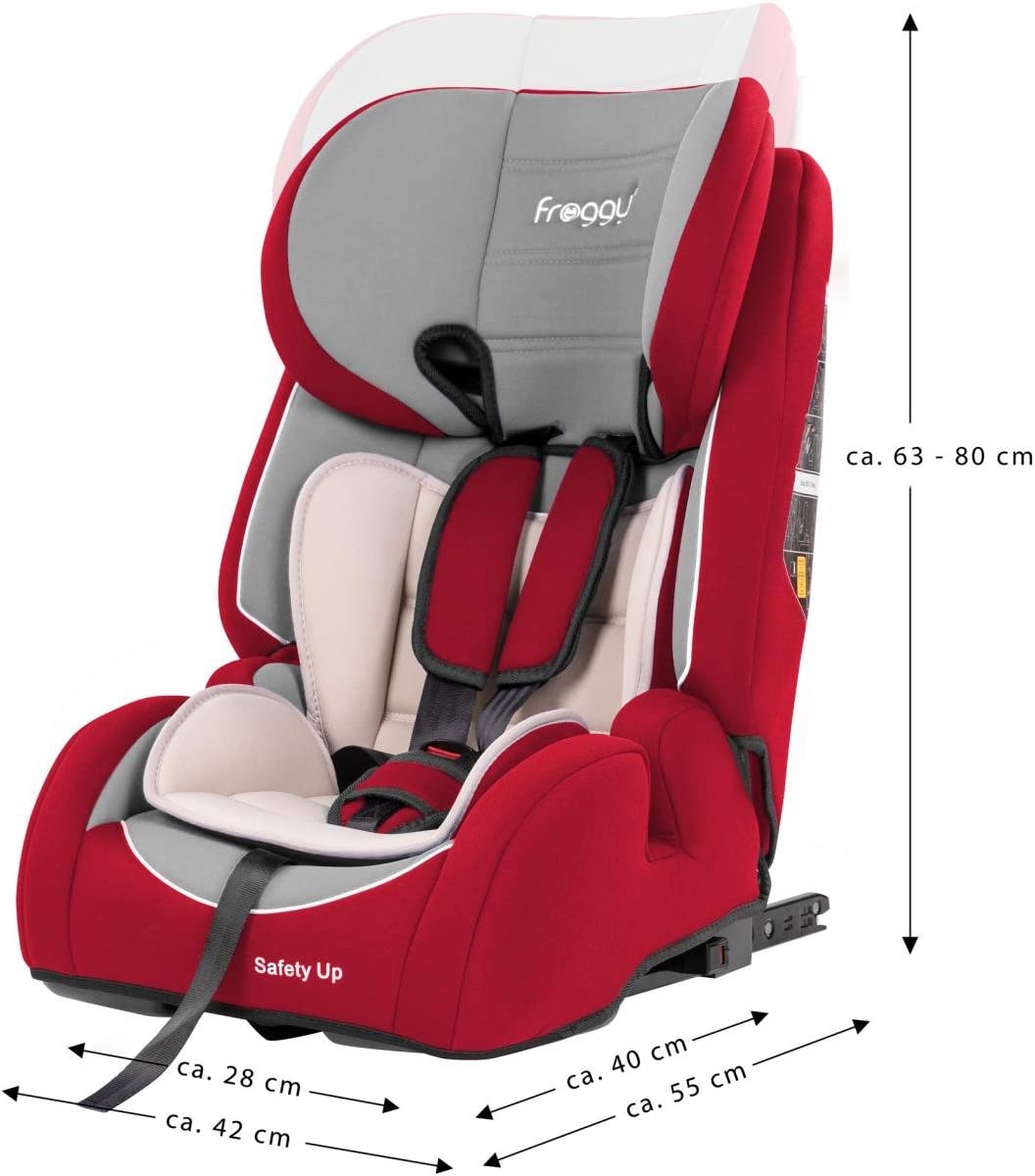 Froggy® Safety Up Children’s Car Seat with ISOFIX Group I/II/III (9-36 kg) + ECE R44/04 Safety Standard + 5-Point Safety Belt, Adjustable Headrest, red