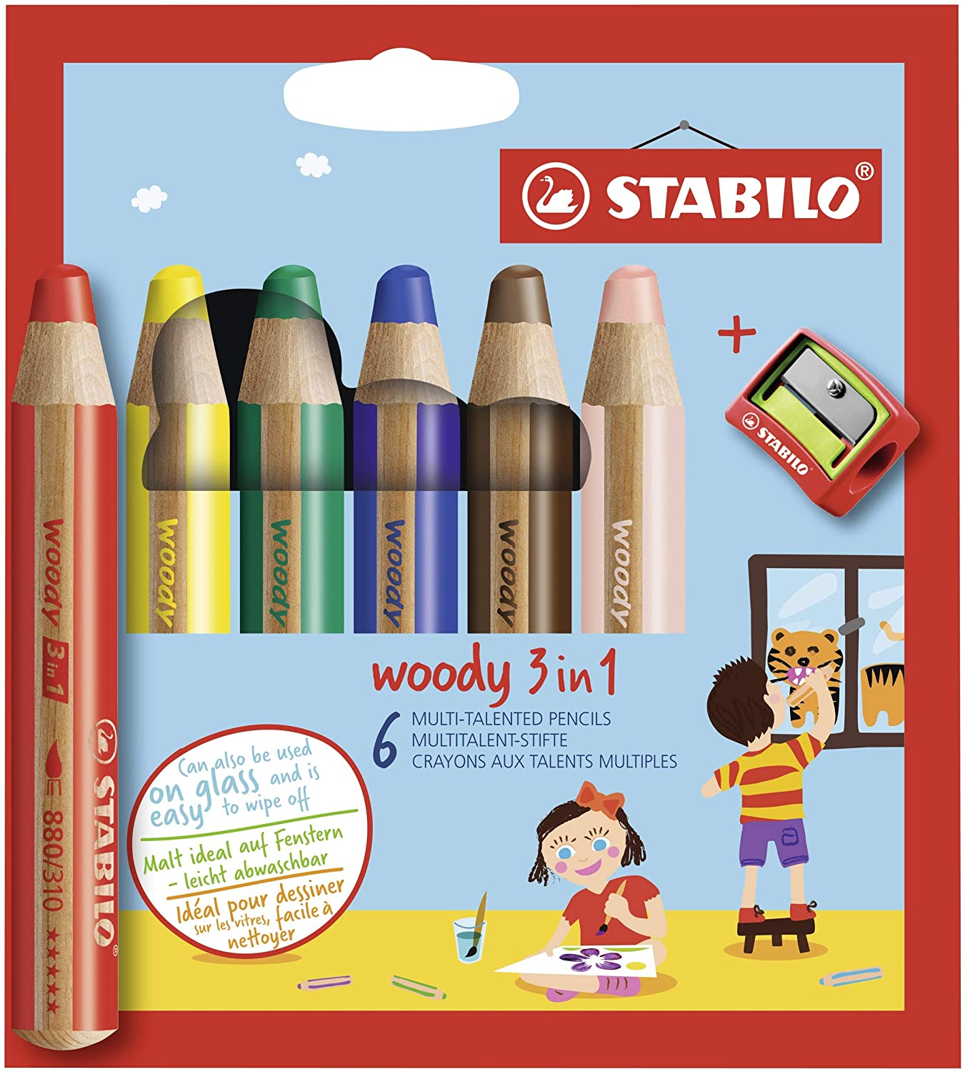 Stabilo Woody 3-in-1 Coloured Pencil, Watercolour and Wax Crayon, multicolo